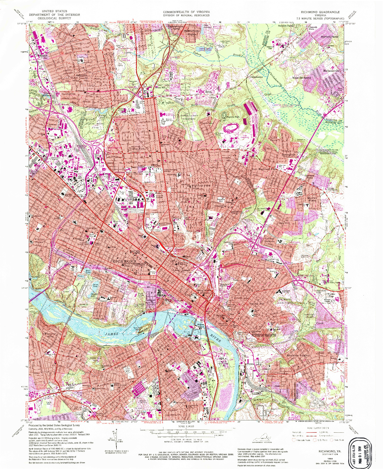 USGS 1:24000-SCALE QUADRANGLE FOR RICHMOND, VA 1964