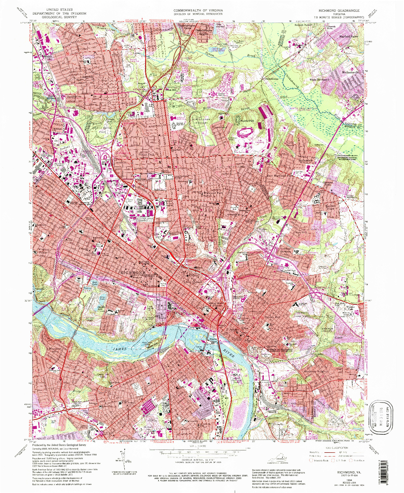 USGS 1:24000-SCALE QUADRANGLE FOR RICHMOND, VA 1964