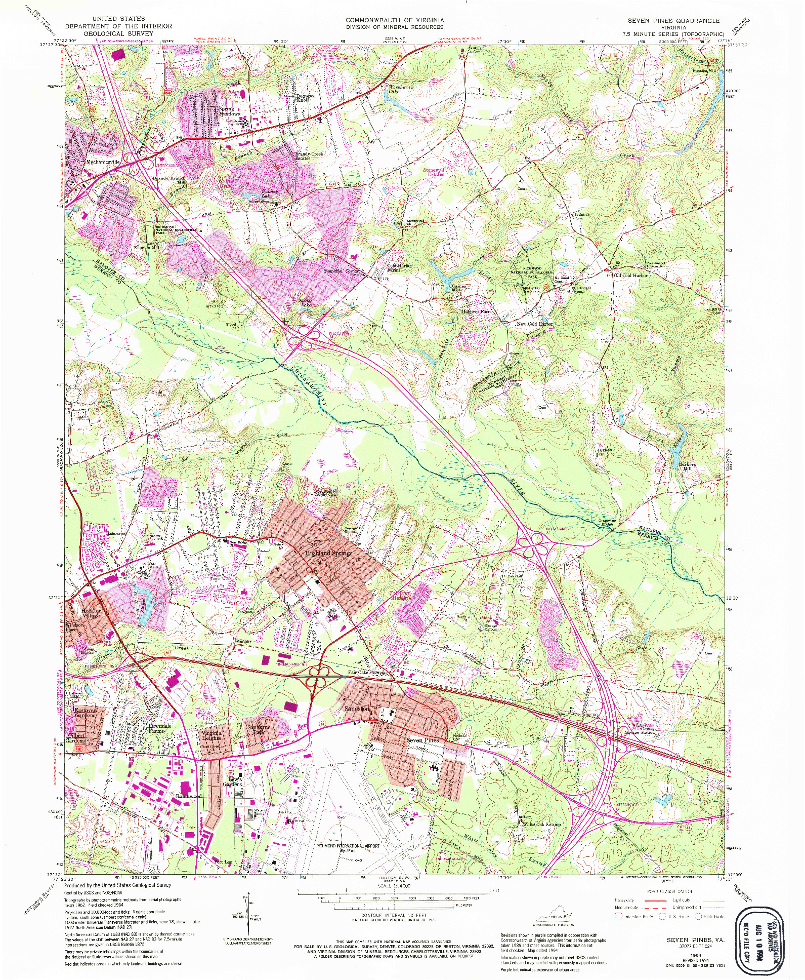 USGS 1:24000-SCALE QUADRANGLE FOR SEVEN PINES, VA 1964