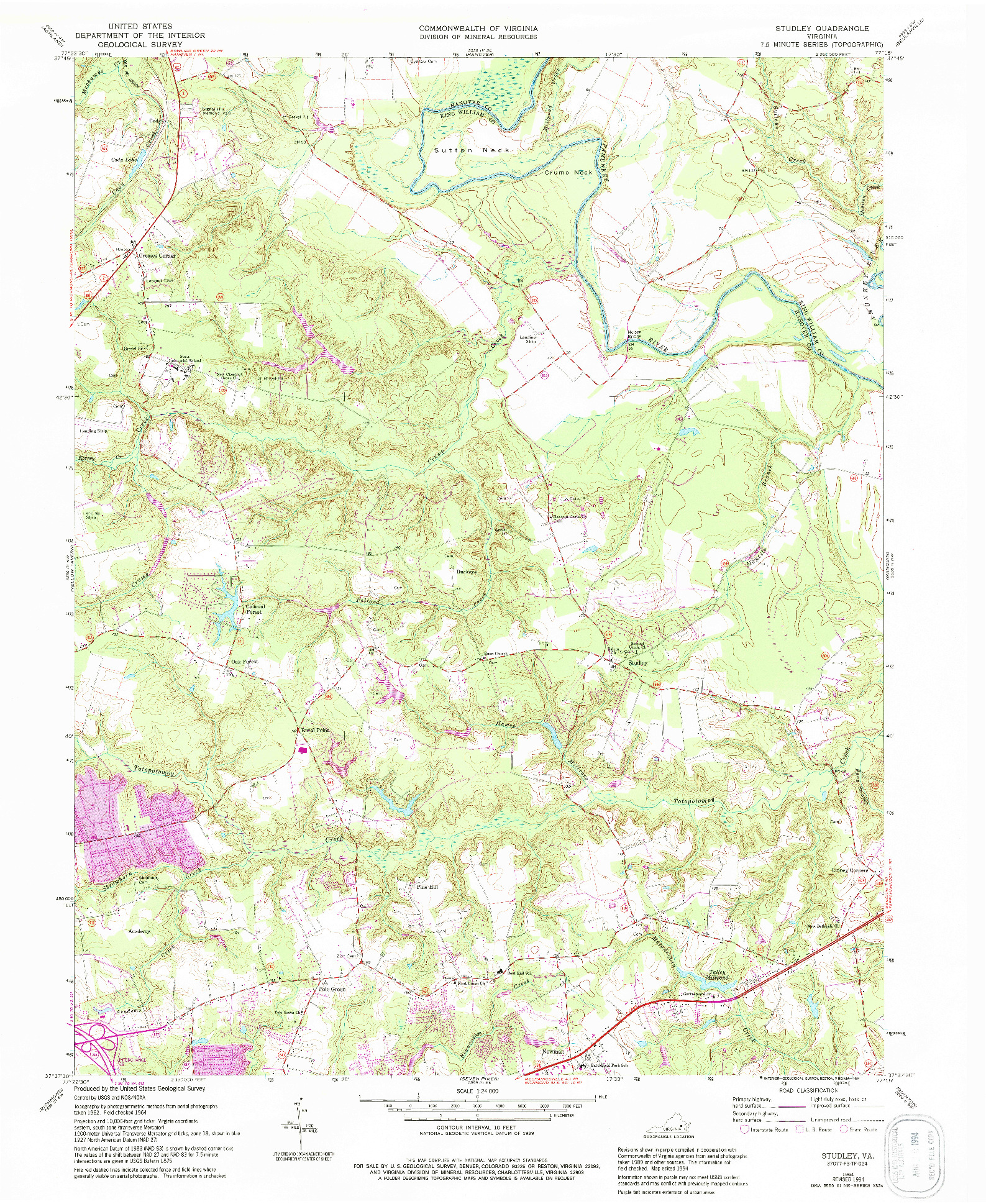 USGS 1:24000-SCALE QUADRANGLE FOR STUDLEY, VA 1964