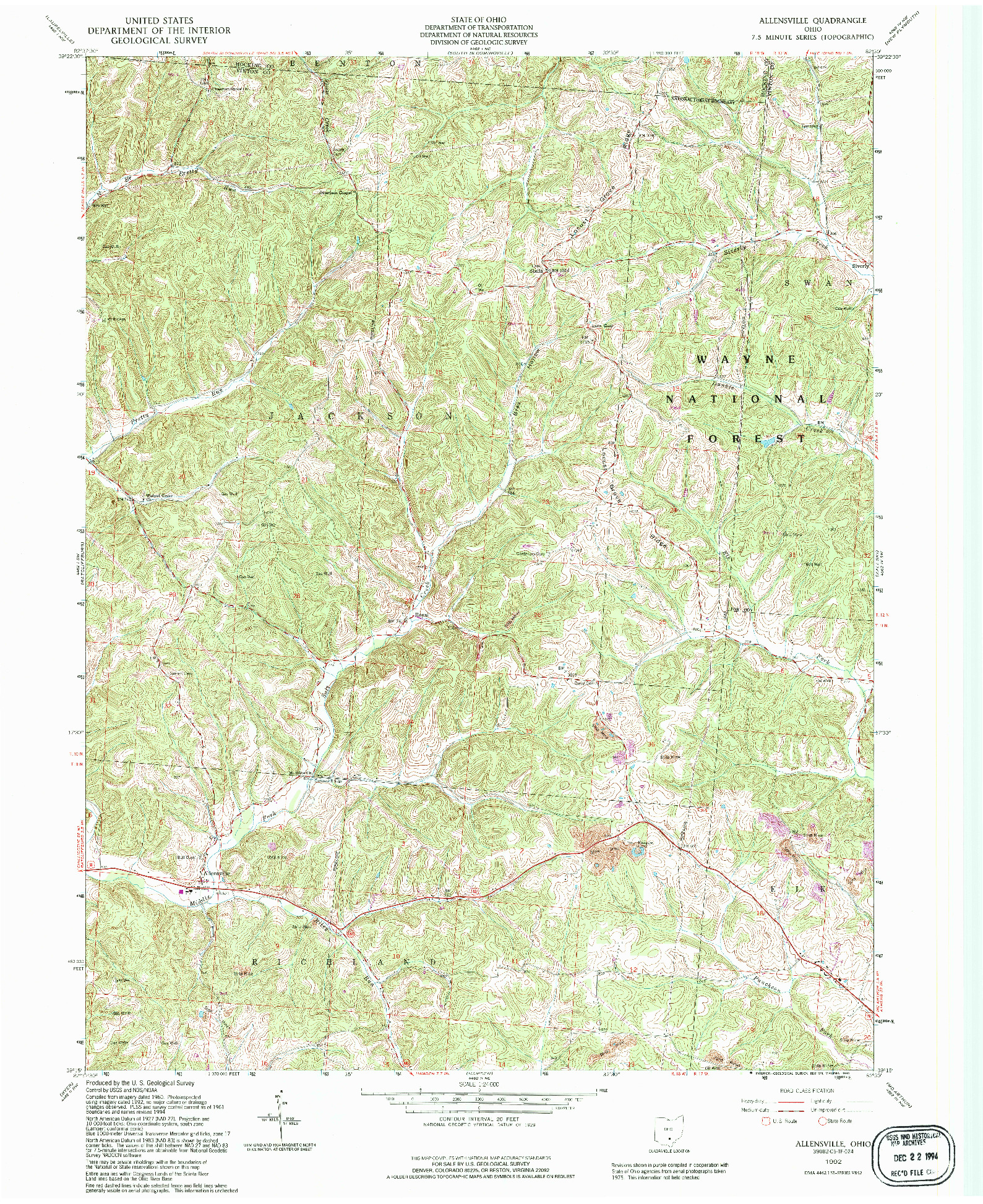 USGS 1:24000-SCALE QUADRANGLE FOR ALLENSVILLE, OH 1992
