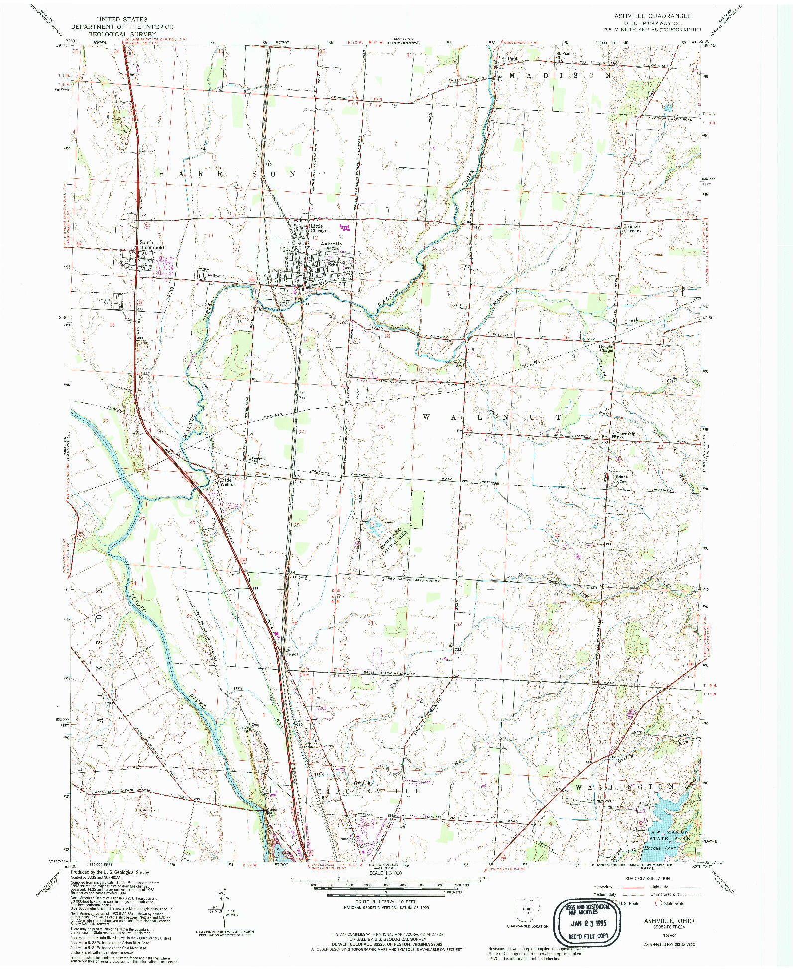 USGS 1:24000-SCALE QUADRANGLE FOR ASHVILLE, OH 1992