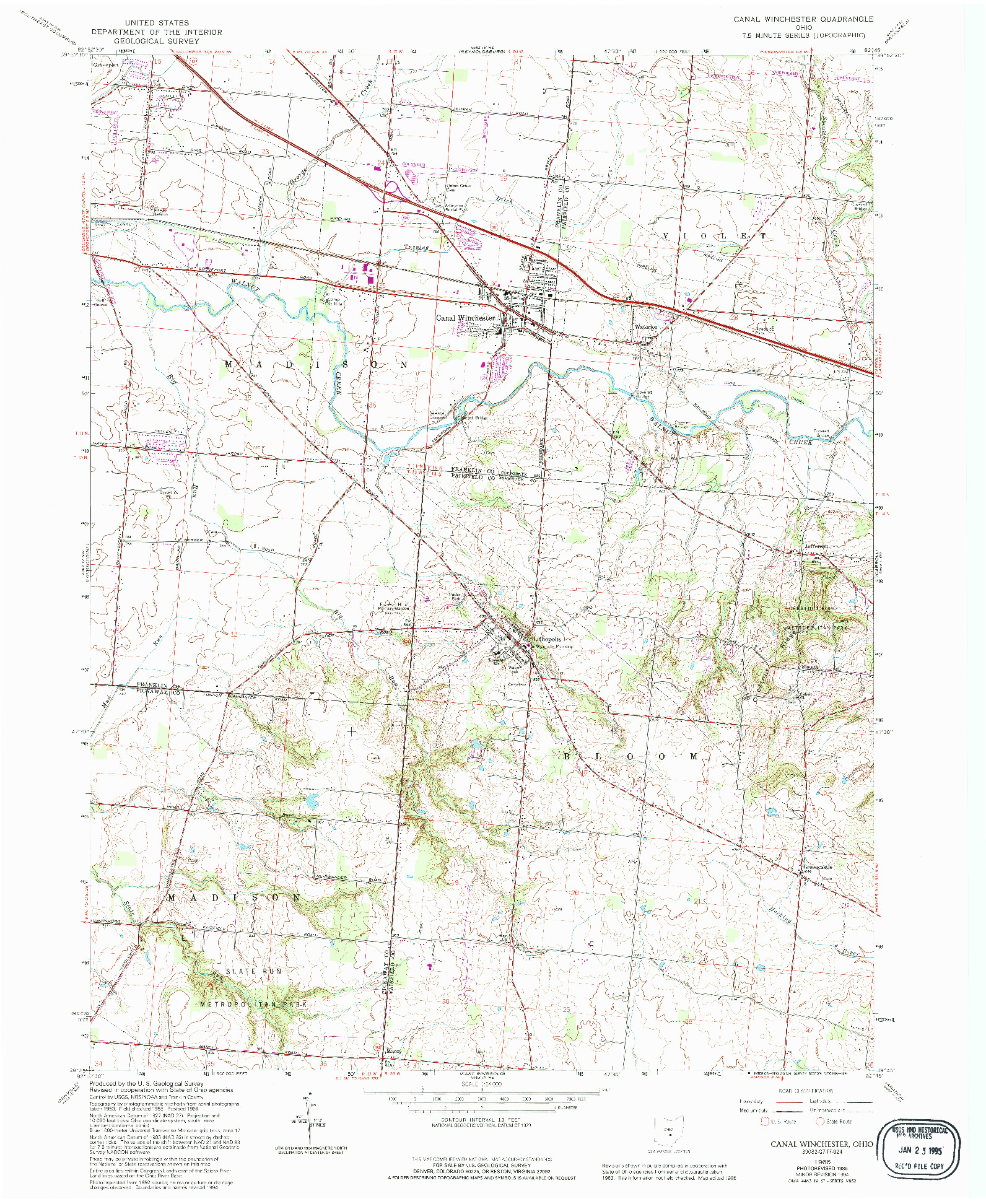 USGS 1:24000-SCALE QUADRANGLE FOR CANAL WINCHESTER, OH 1966