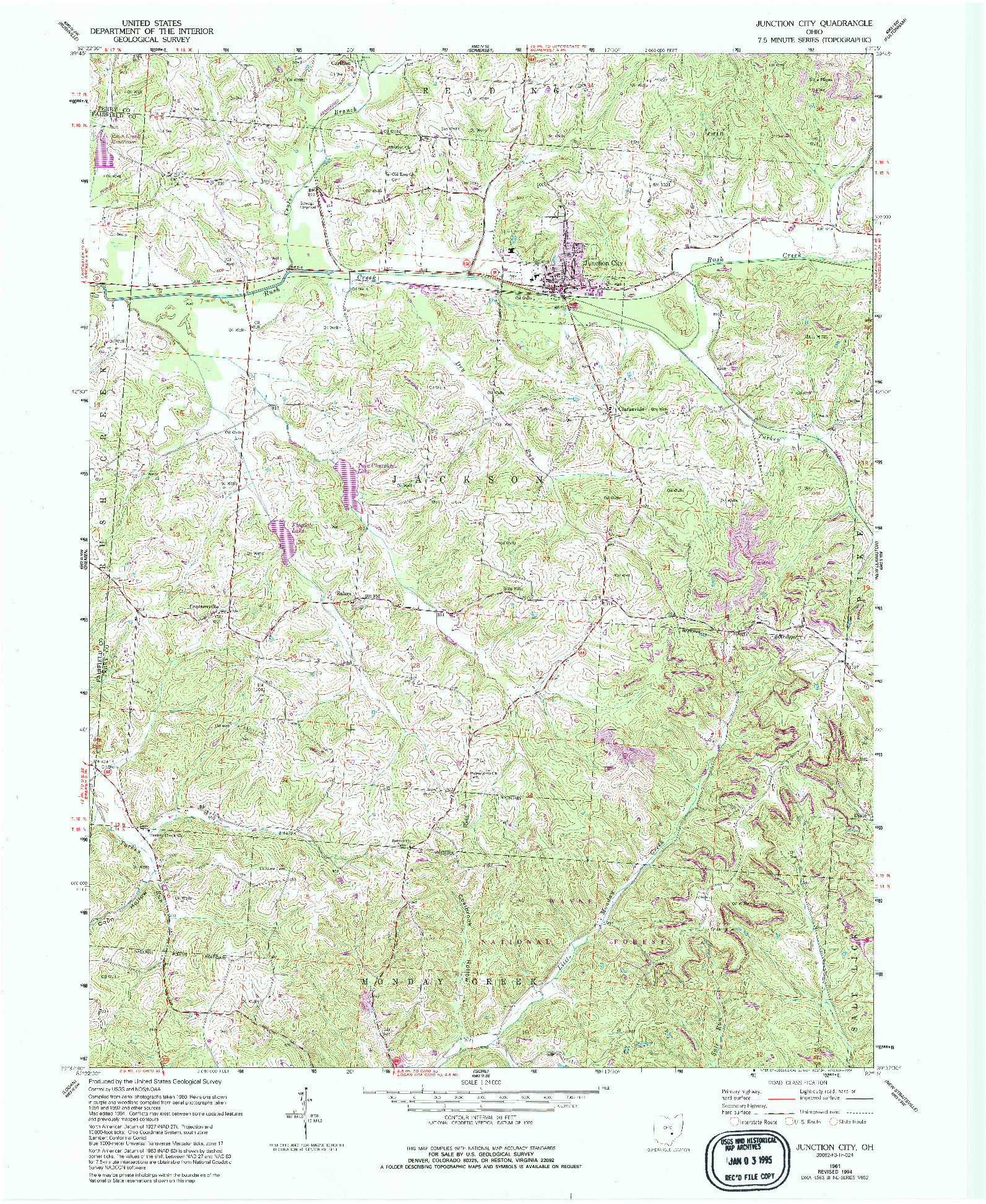 USGS 1:24000-SCALE QUADRANGLE FOR JUNCTION CITY, OH 1961