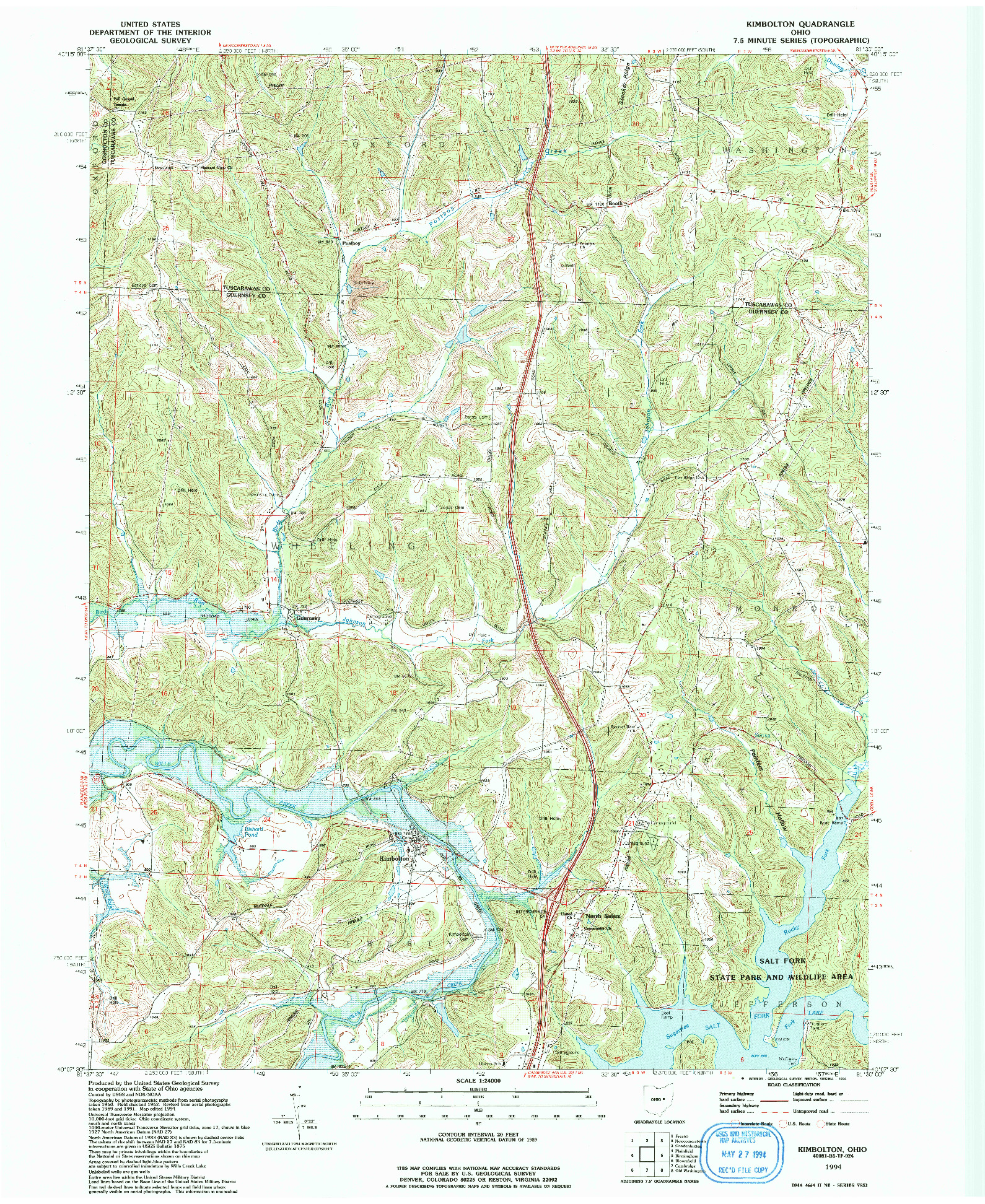 USGS 1:24000-SCALE QUADRANGLE FOR KIMBOLTON, OH 1994