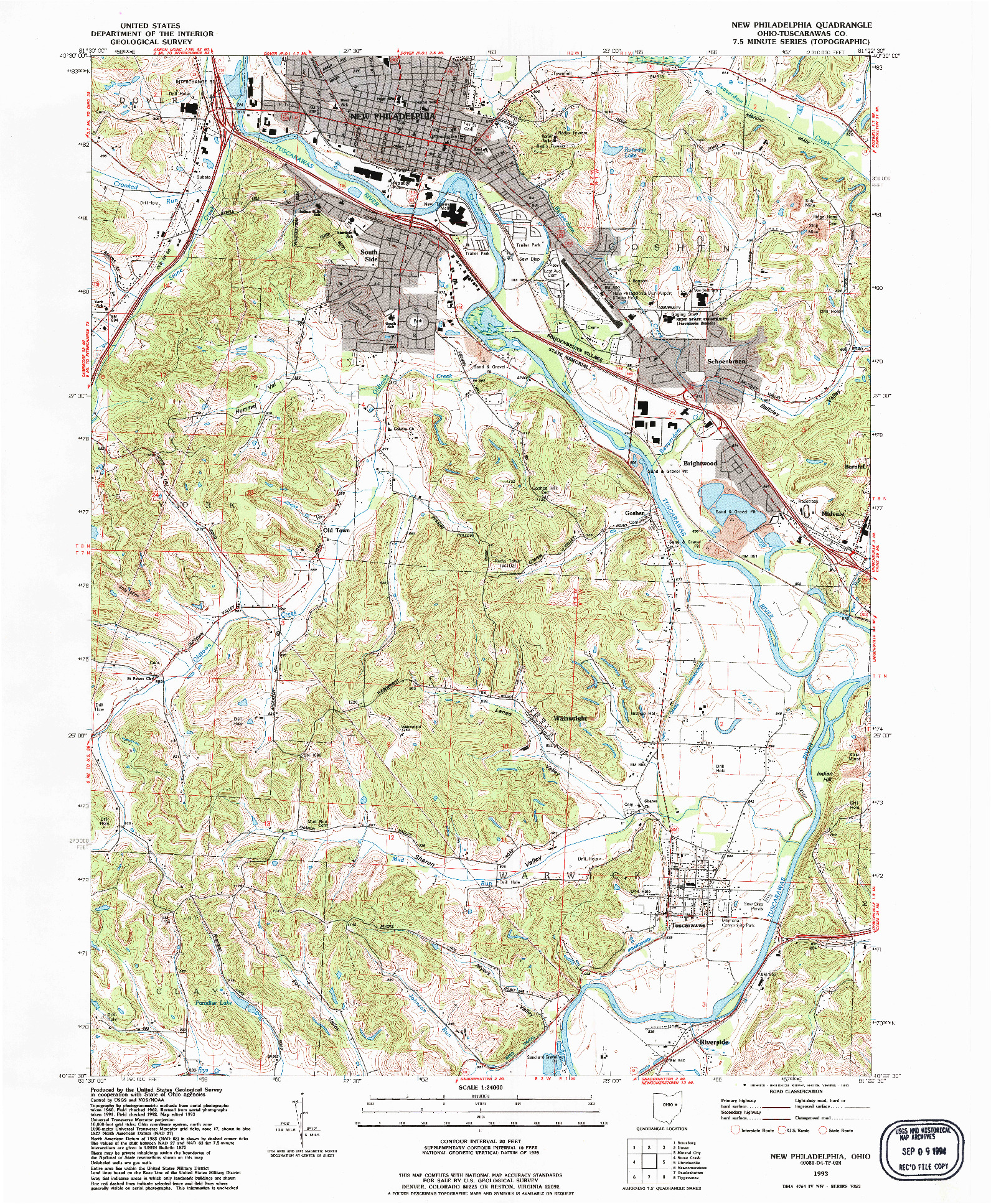 USGS 1:24000-SCALE QUADRANGLE FOR NEW PHILADEPHIA, OH 1993