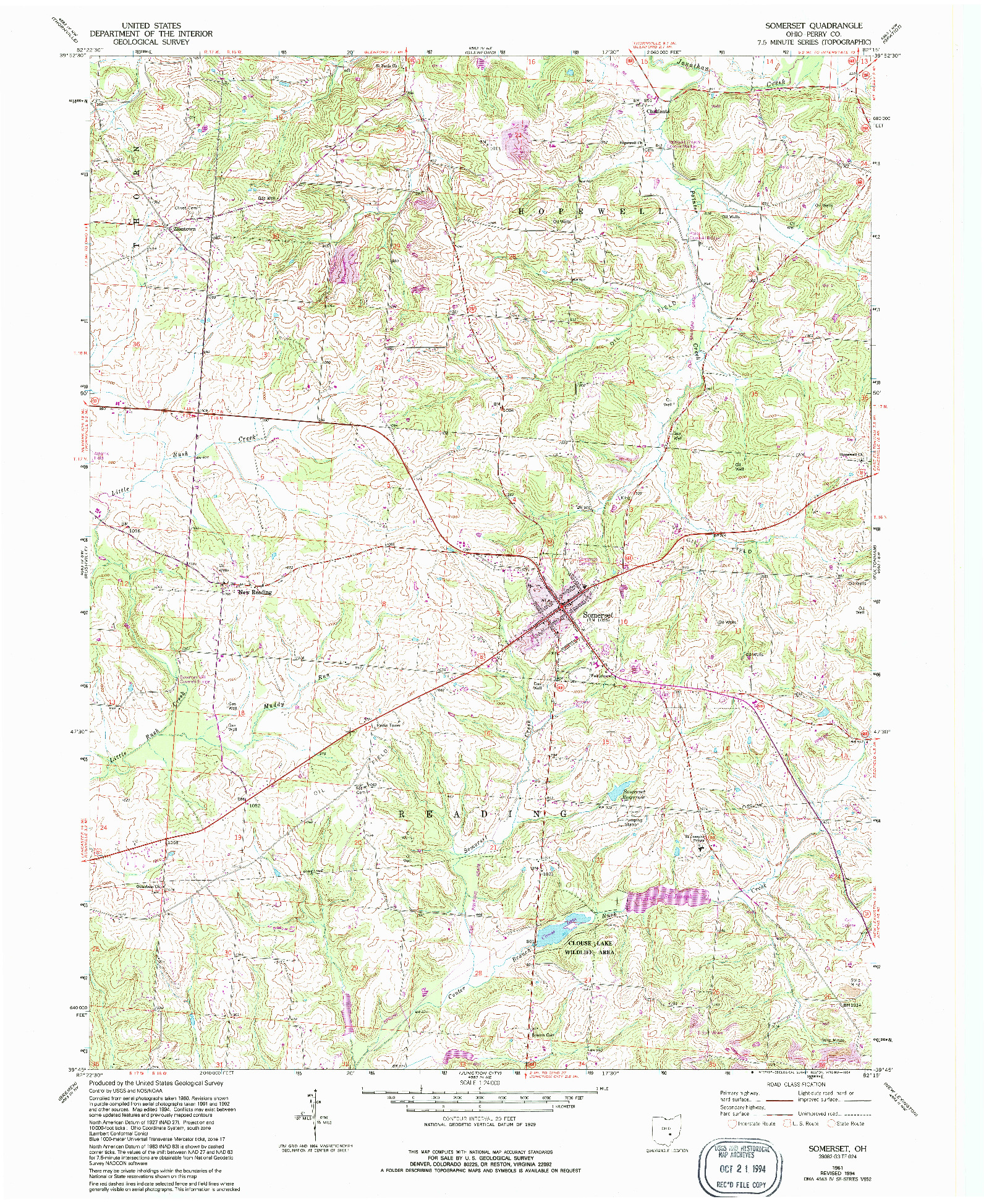 USGS 1:24000-SCALE QUADRANGLE FOR SOMERSET, OH 1961