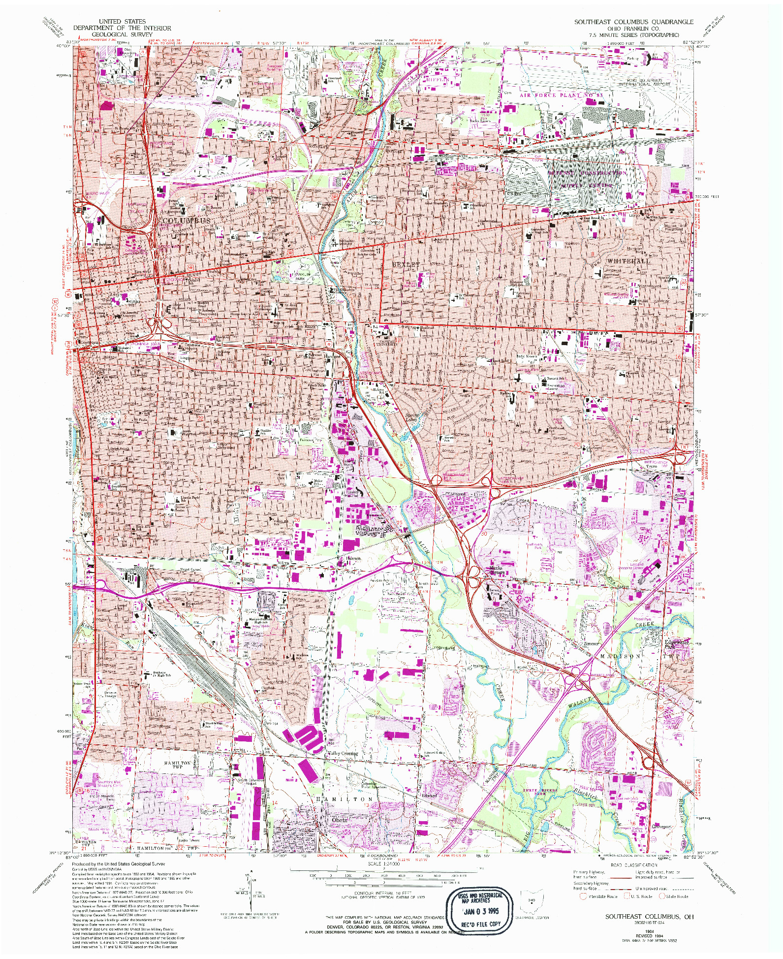 USGS 1:24000-SCALE QUADRANGLE FOR SOUTHEAST COLUMBUS, OH 1964