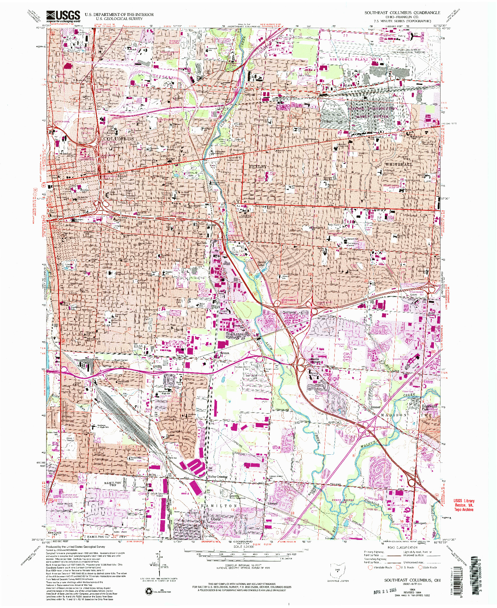 USGS 1:24000-SCALE QUADRANGLE FOR SOUTHEAST COLUMBUS, OH 1964