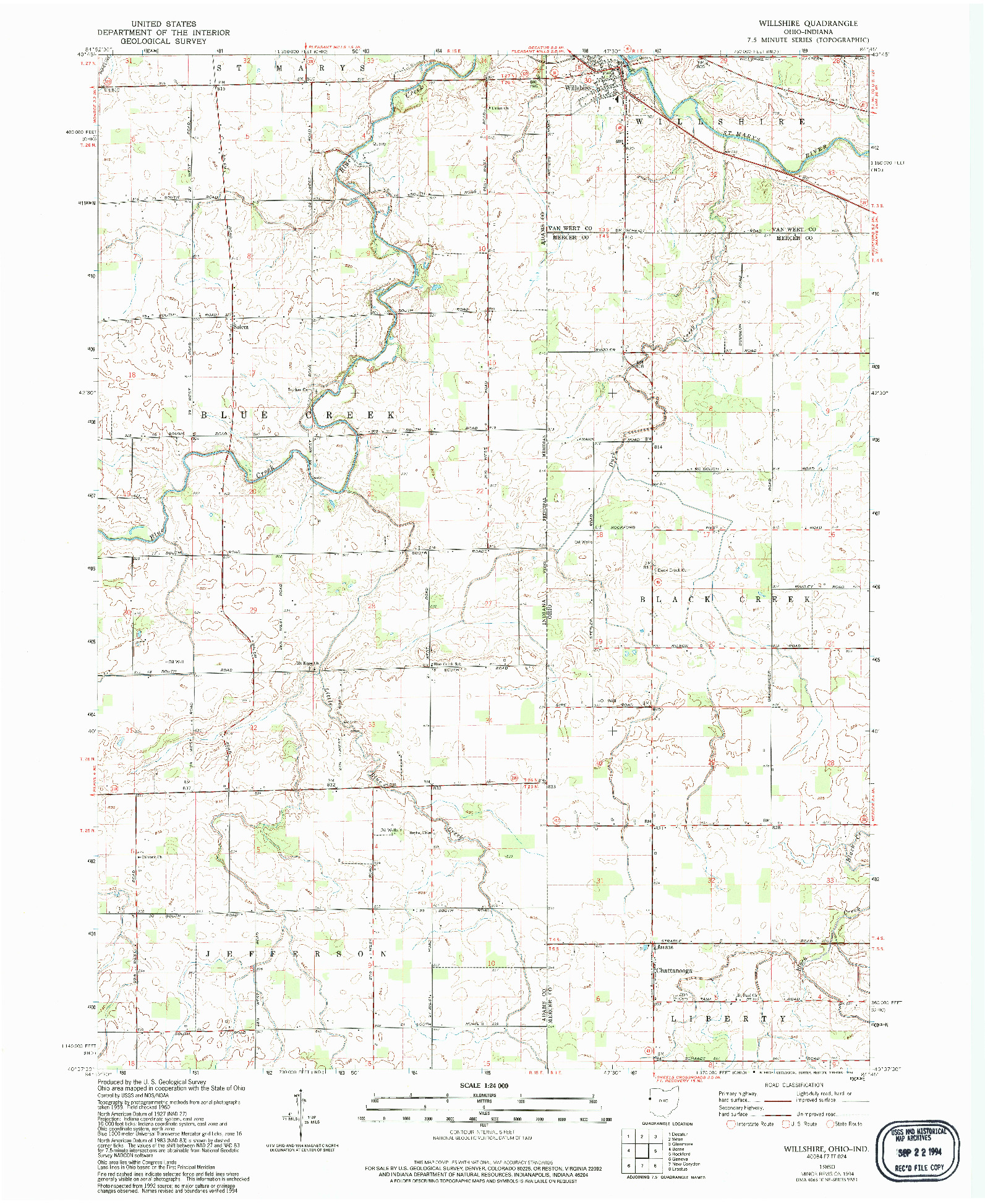 USGS 1:24000-SCALE QUADRANGLE FOR WILLSHIRE, OH 1960