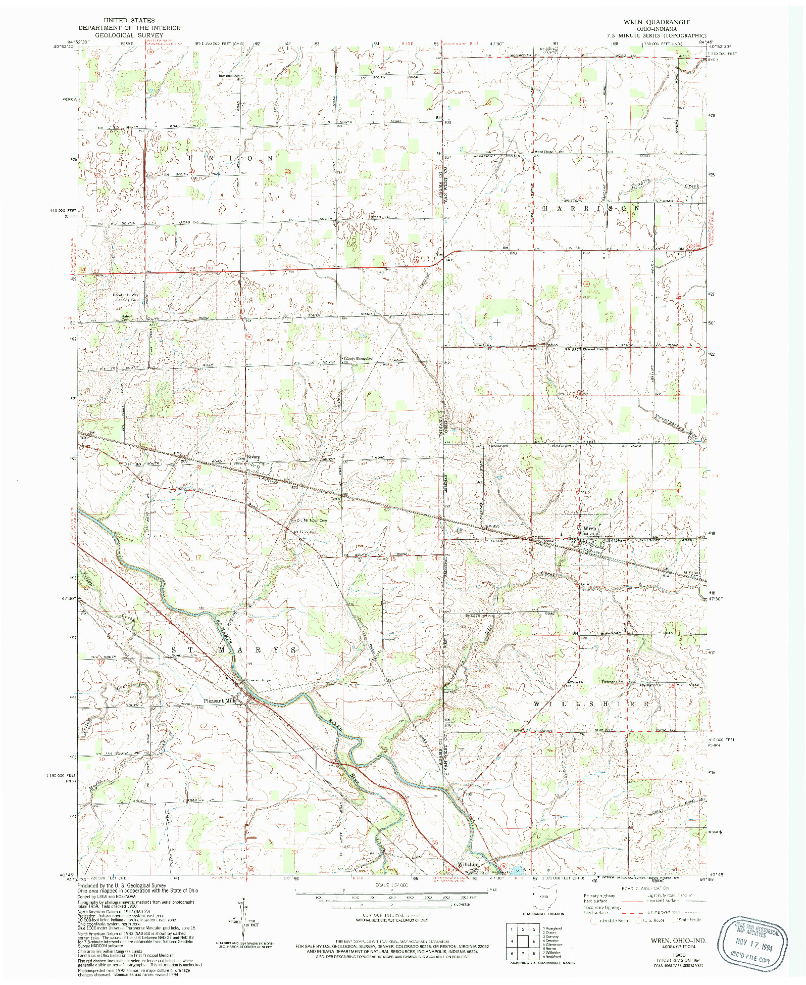 USGS 1:24000-SCALE QUADRANGLE FOR WREN, OH 1960