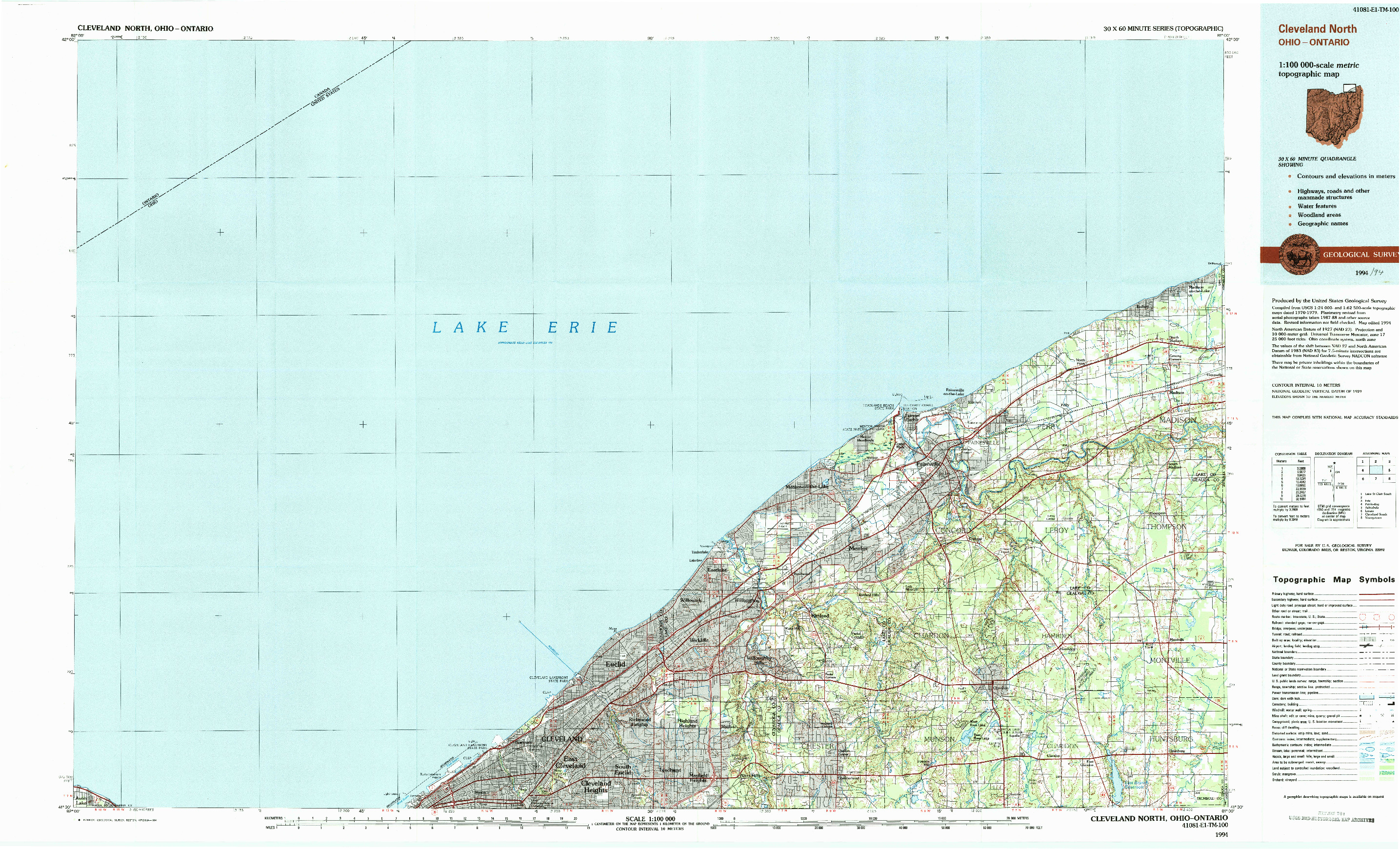 USGS 1:100000-SCALE QUADRANGLE FOR CLEVELAND NORTH, OH 1994