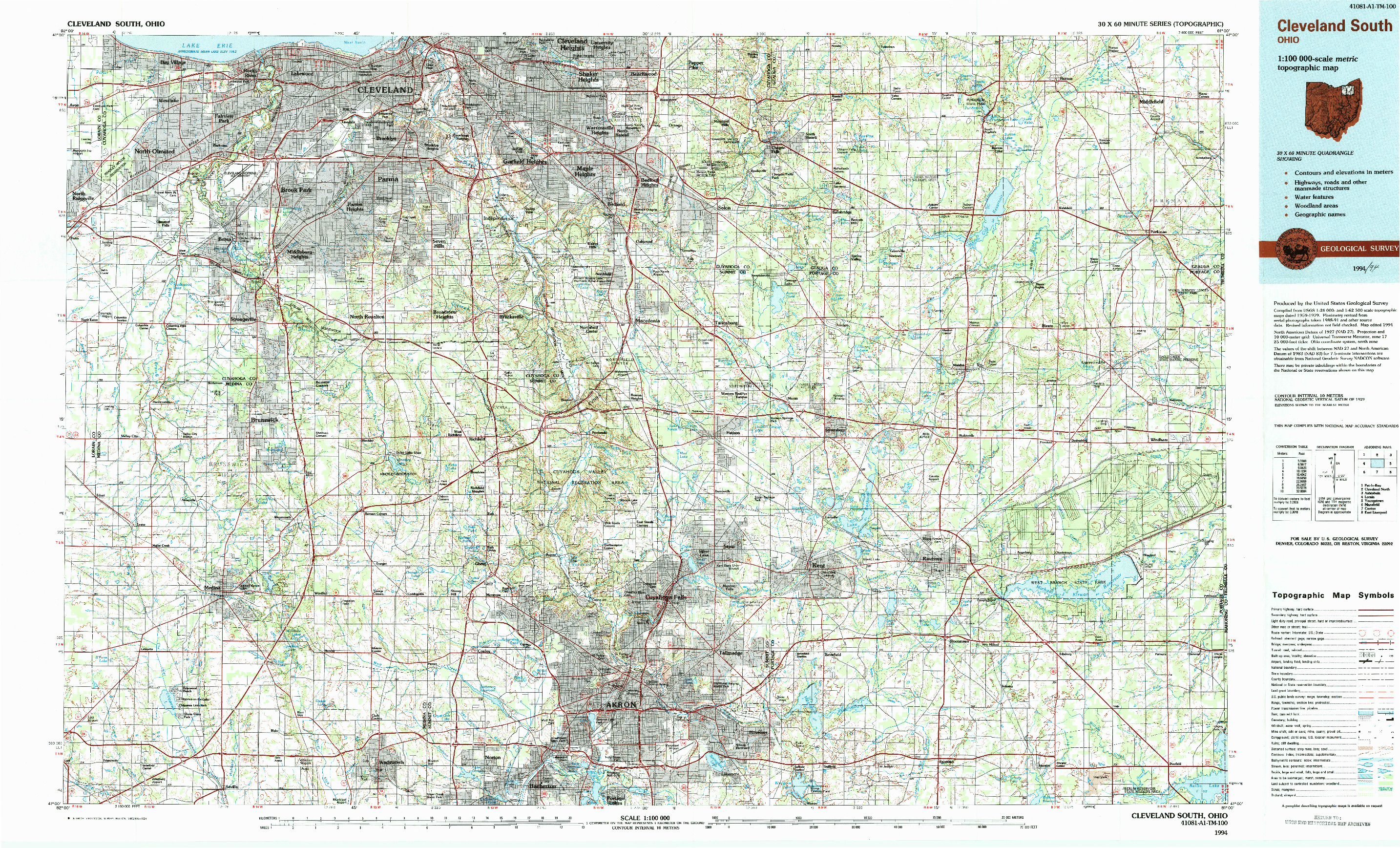 USGS 1:100000-SCALE QUADRANGLE FOR CLEVELAND SOUTH, OH 1994