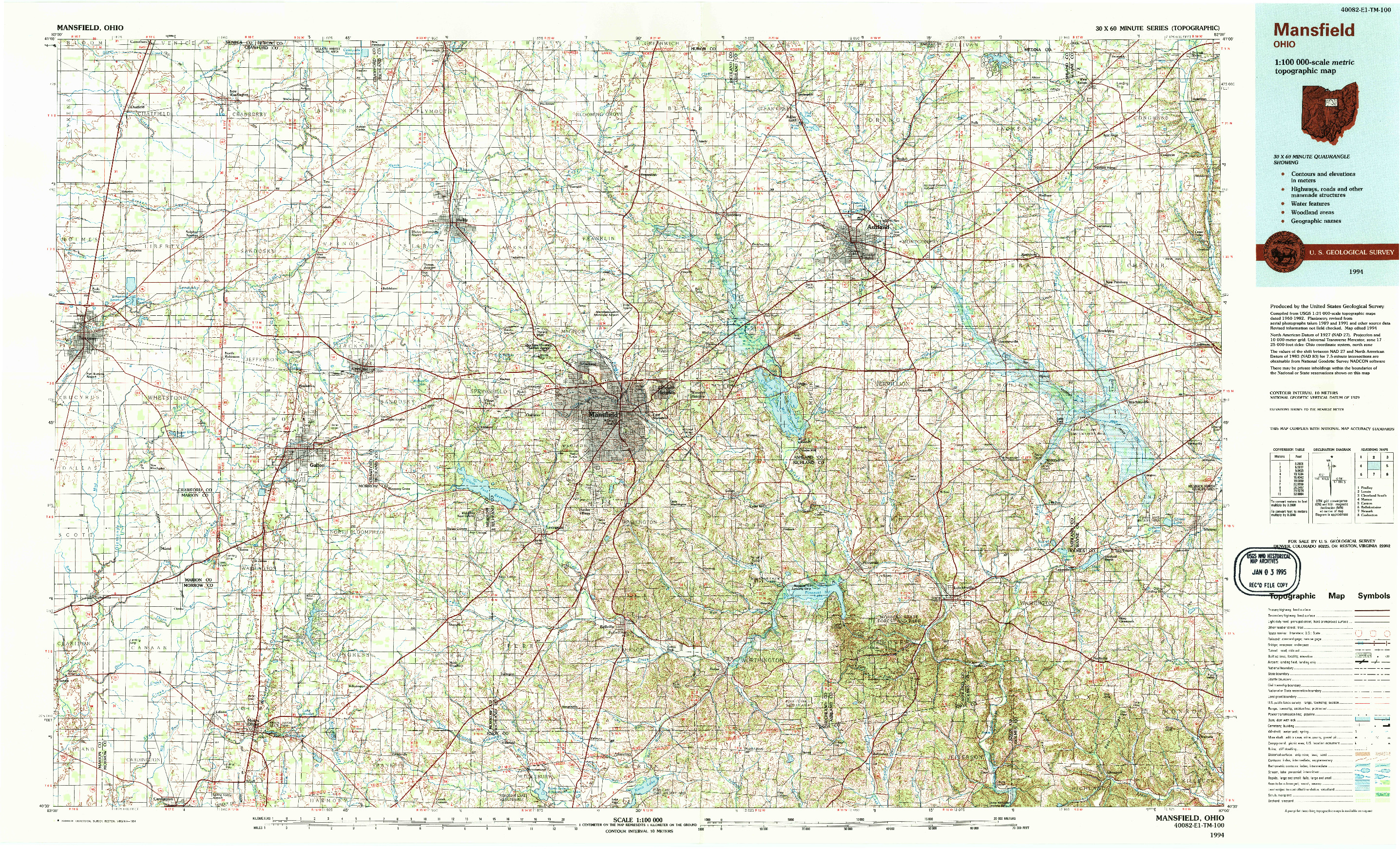 USGS 1:100000-SCALE QUADRANGLE FOR MANSFIELD, OH 1994