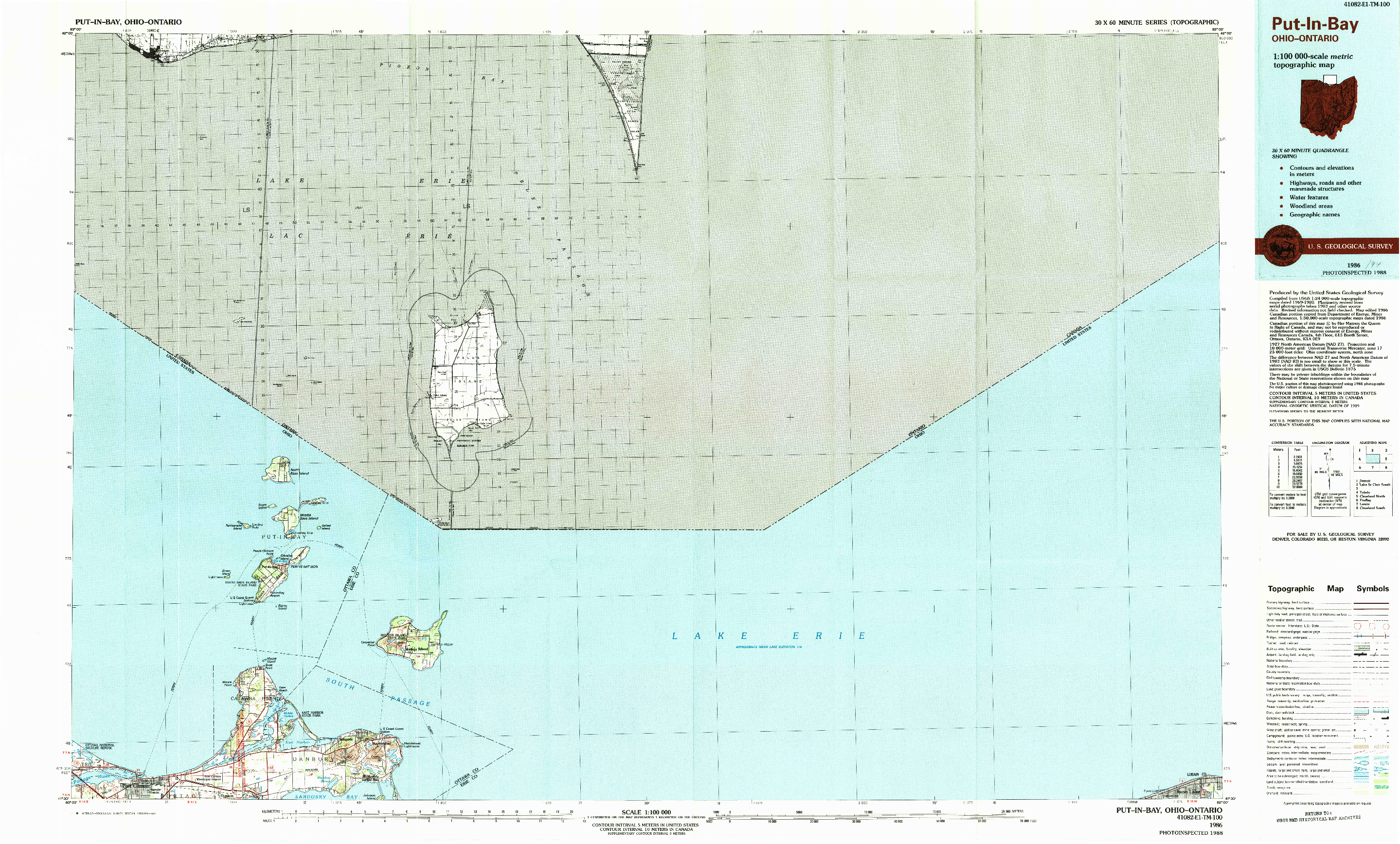 USGS 1:100000-SCALE QUADRANGLE FOR PUT-IN-BAY, OH 1986