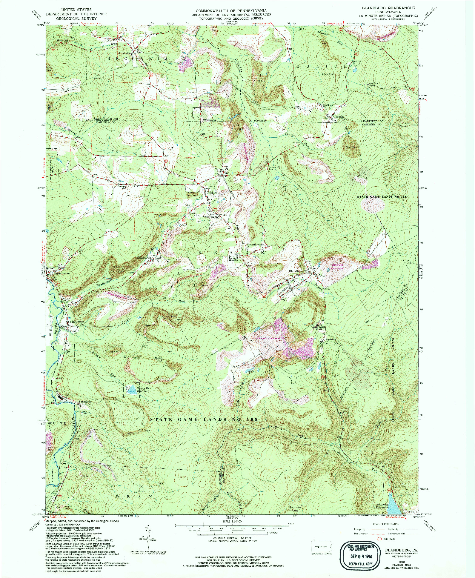 USGS 1:24000-SCALE QUADRANGLE FOR BLANDBURG, PA 1963