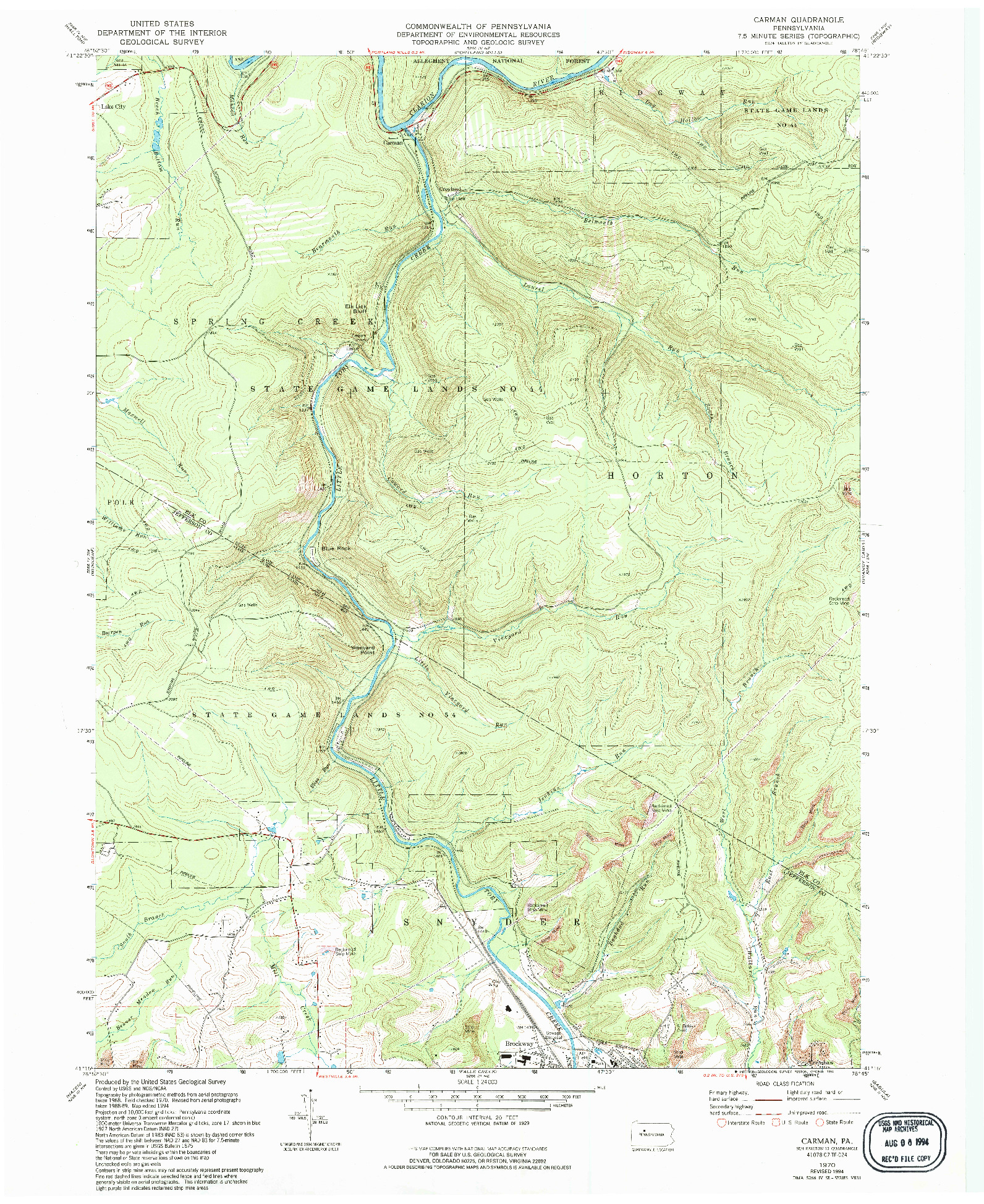 USGS 1:24000-SCALE QUADRANGLE FOR CARMAN, PA 1970