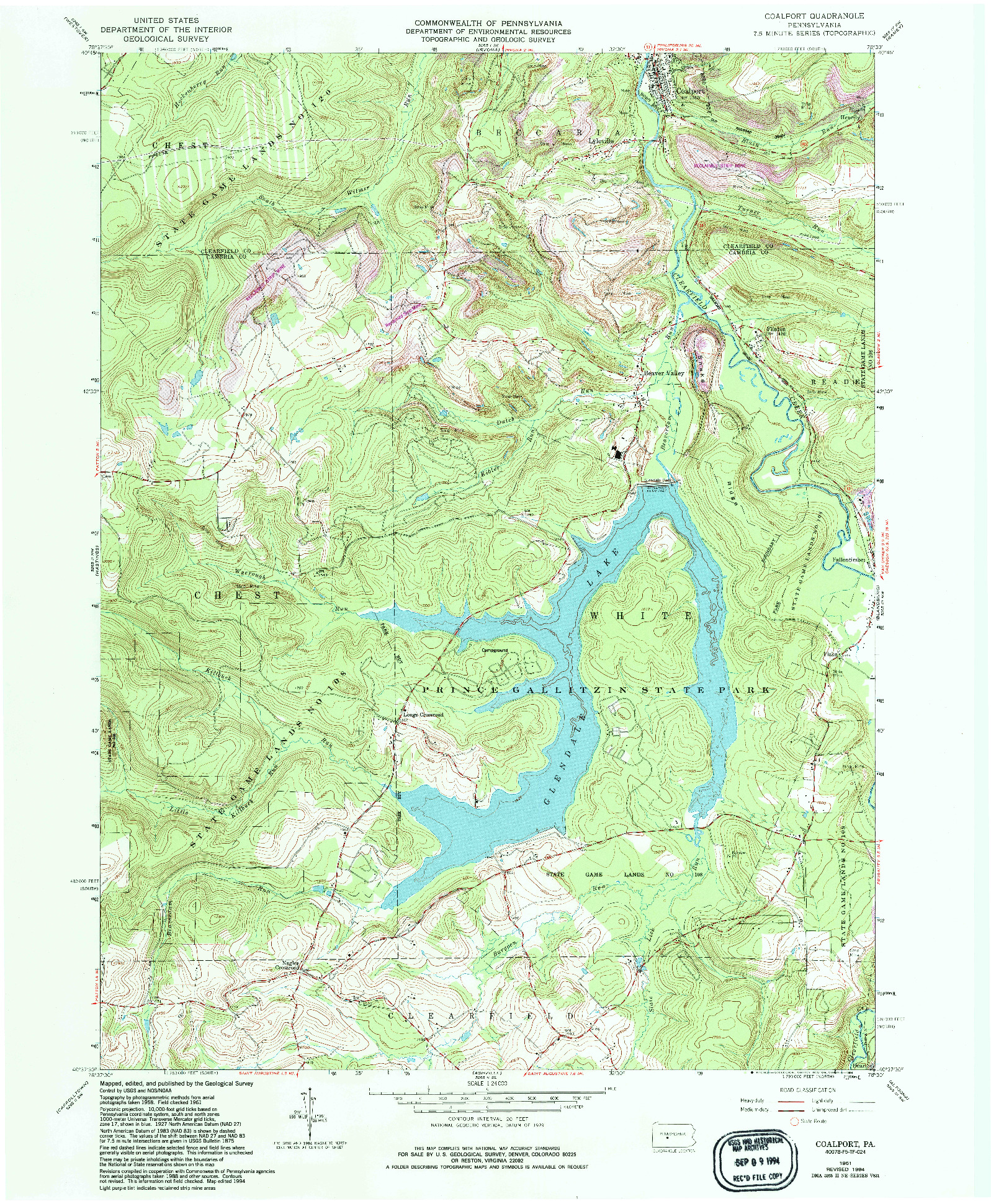 USGS 1:24000-SCALE QUADRANGLE FOR COALPORT, PA 1961
