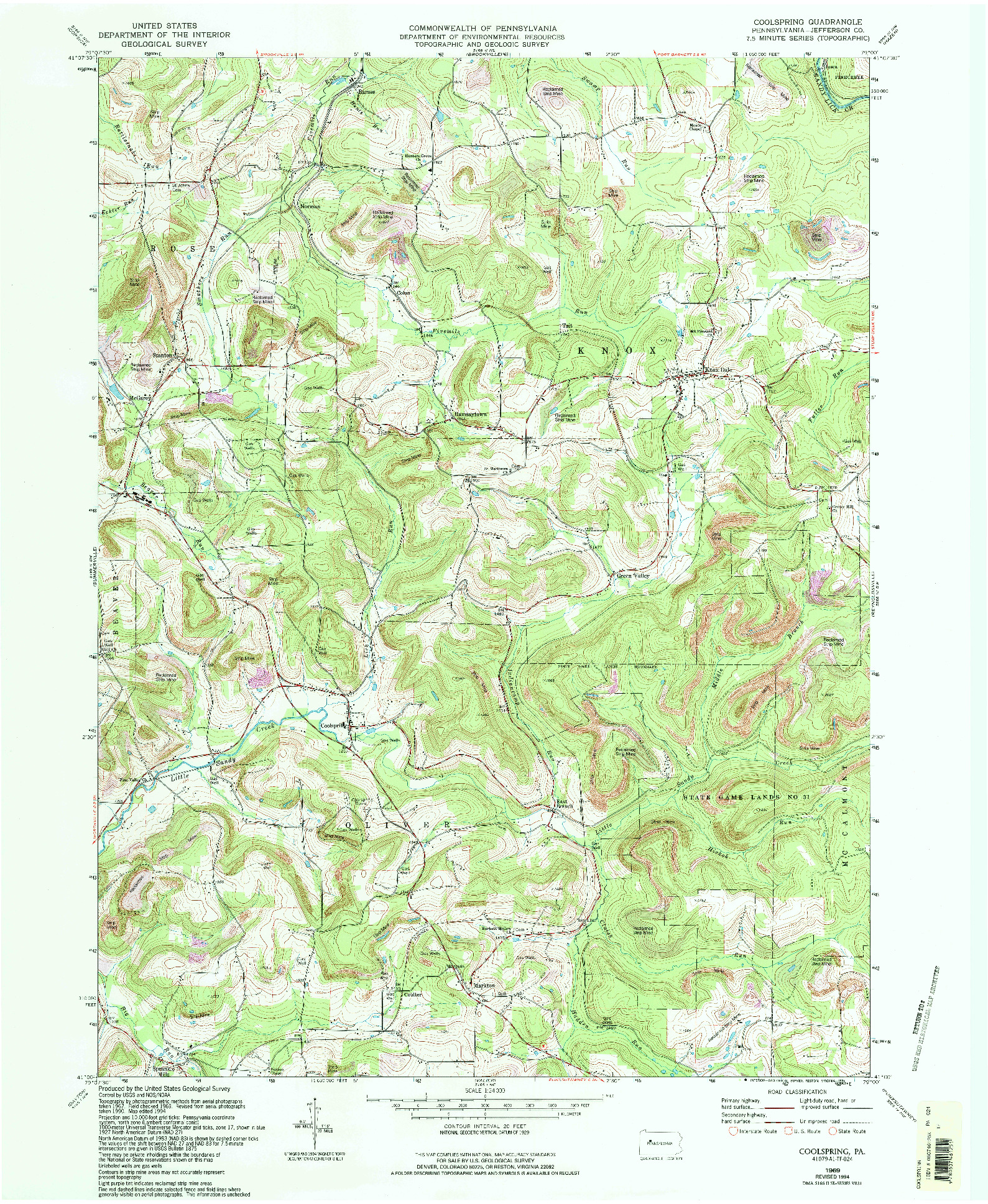 USGS 1:24000-SCALE QUADRANGLE FOR COOLSPRING, PA 1969