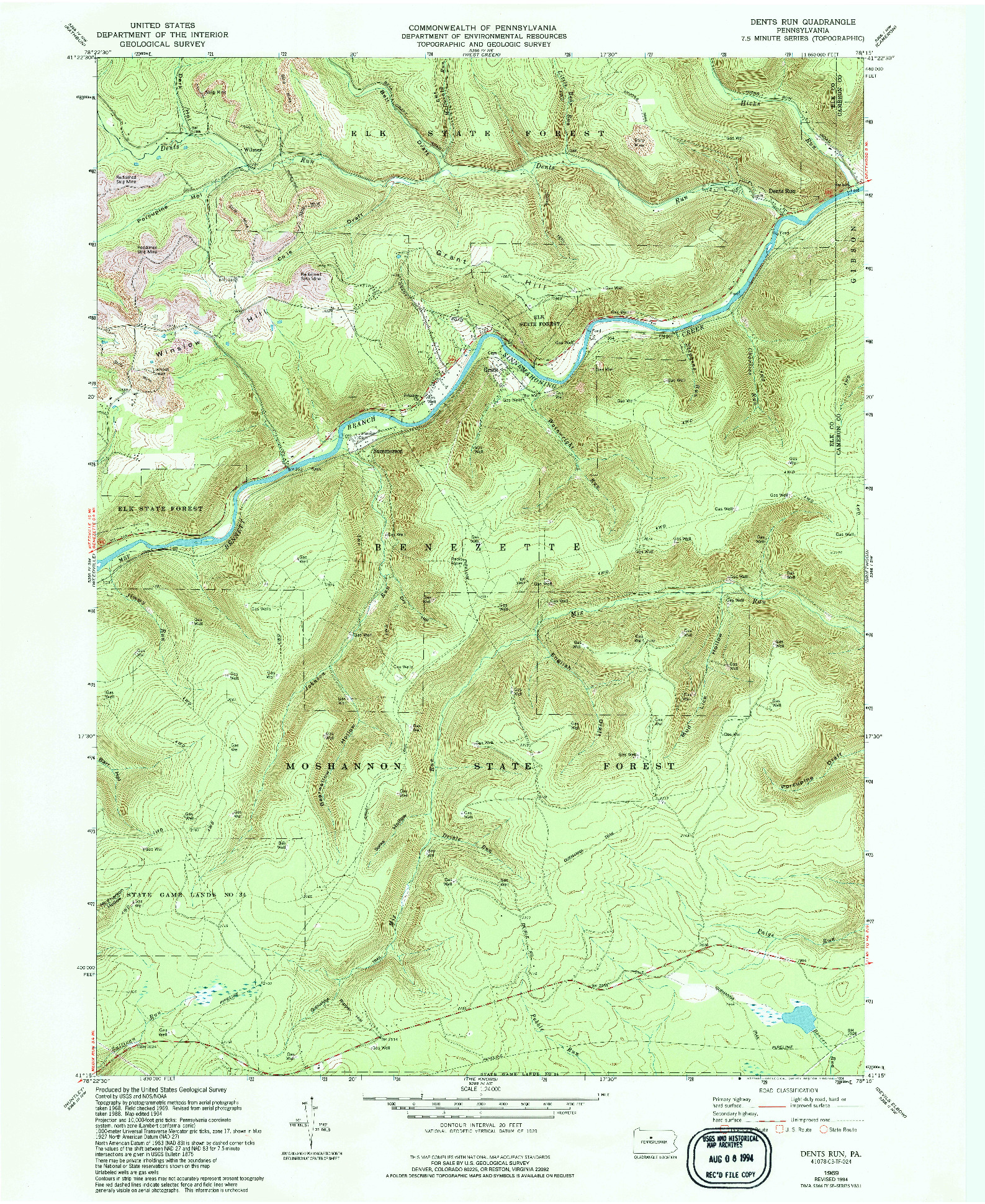 USGS 1:24000-SCALE QUADRANGLE FOR DENTS RUN, PA 1969
