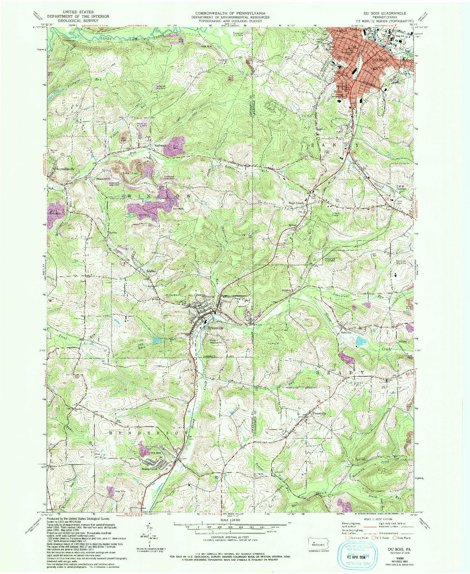 USGS 1:24000-SCALE QUADRANGLE FOR DU BOIS, PA 1966