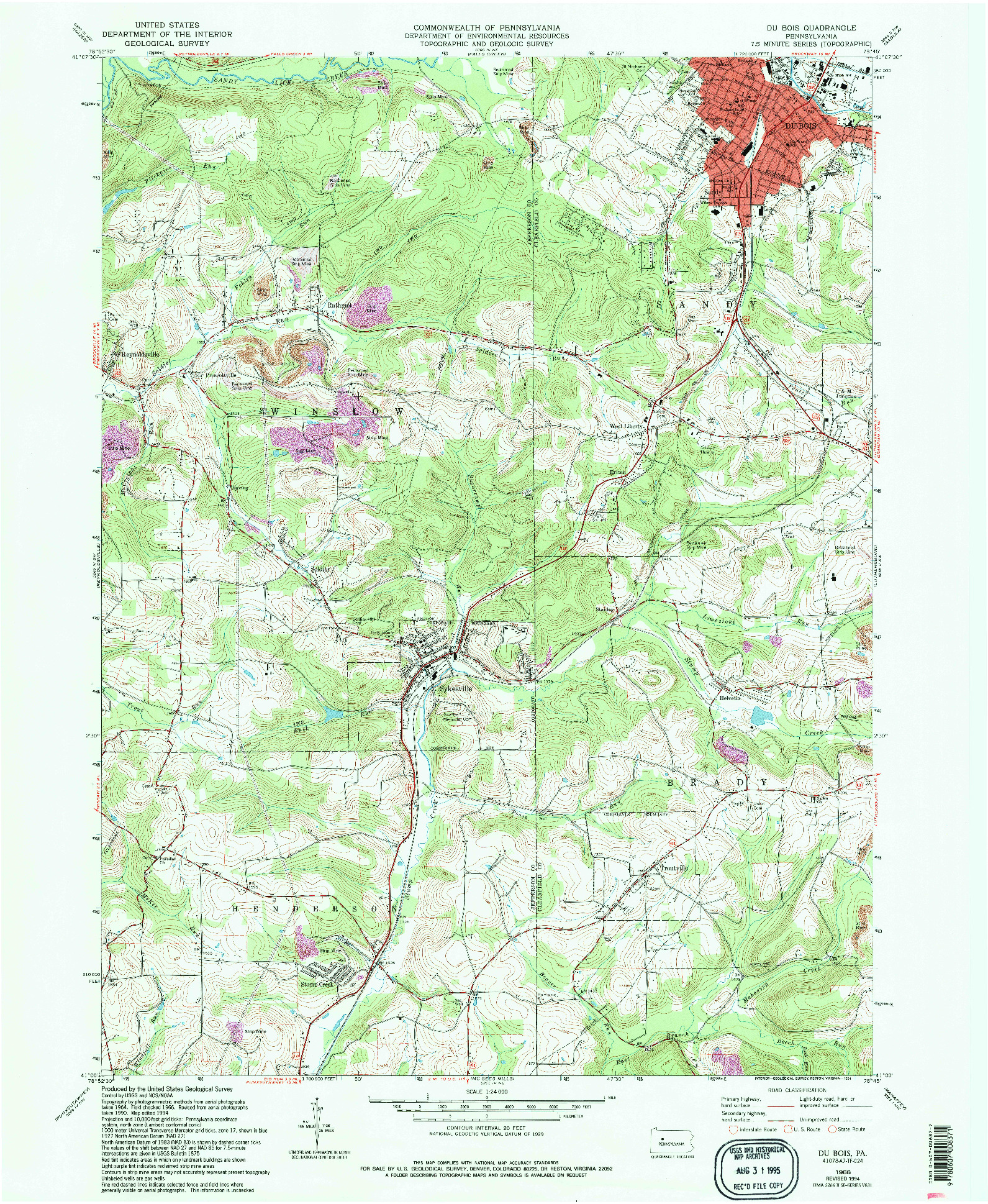 USGS 1:24000-SCALE QUADRANGLE FOR DU BOIS, PA 1966