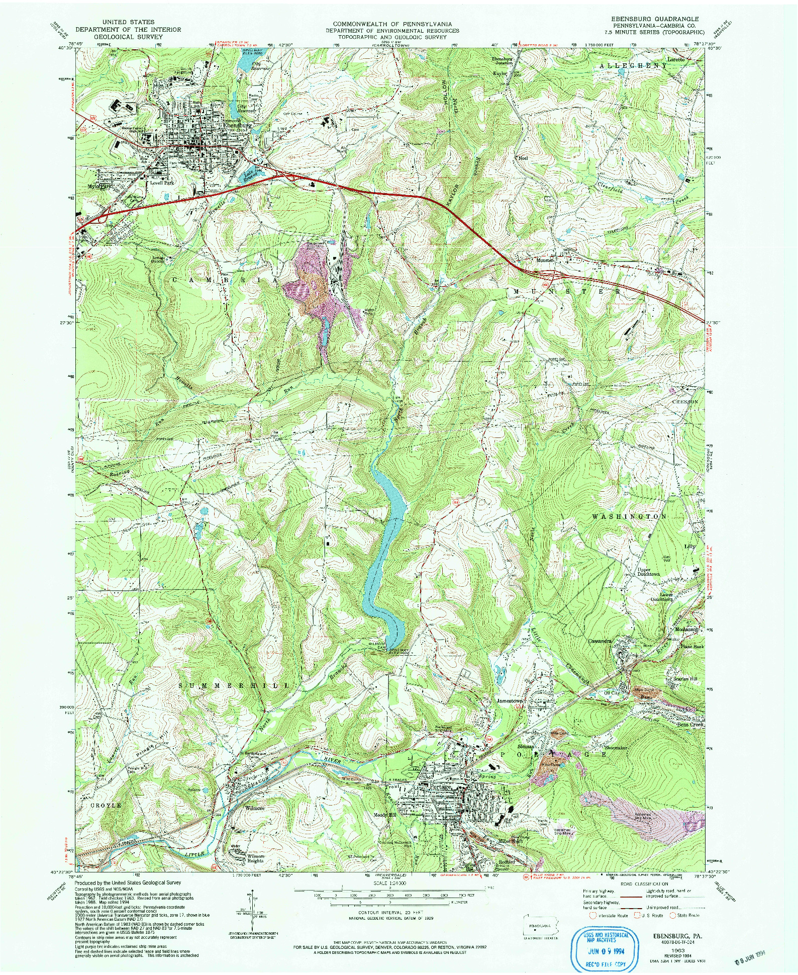 USGS 1:24000-SCALE QUADRANGLE FOR EBENSBURG, PA 1963