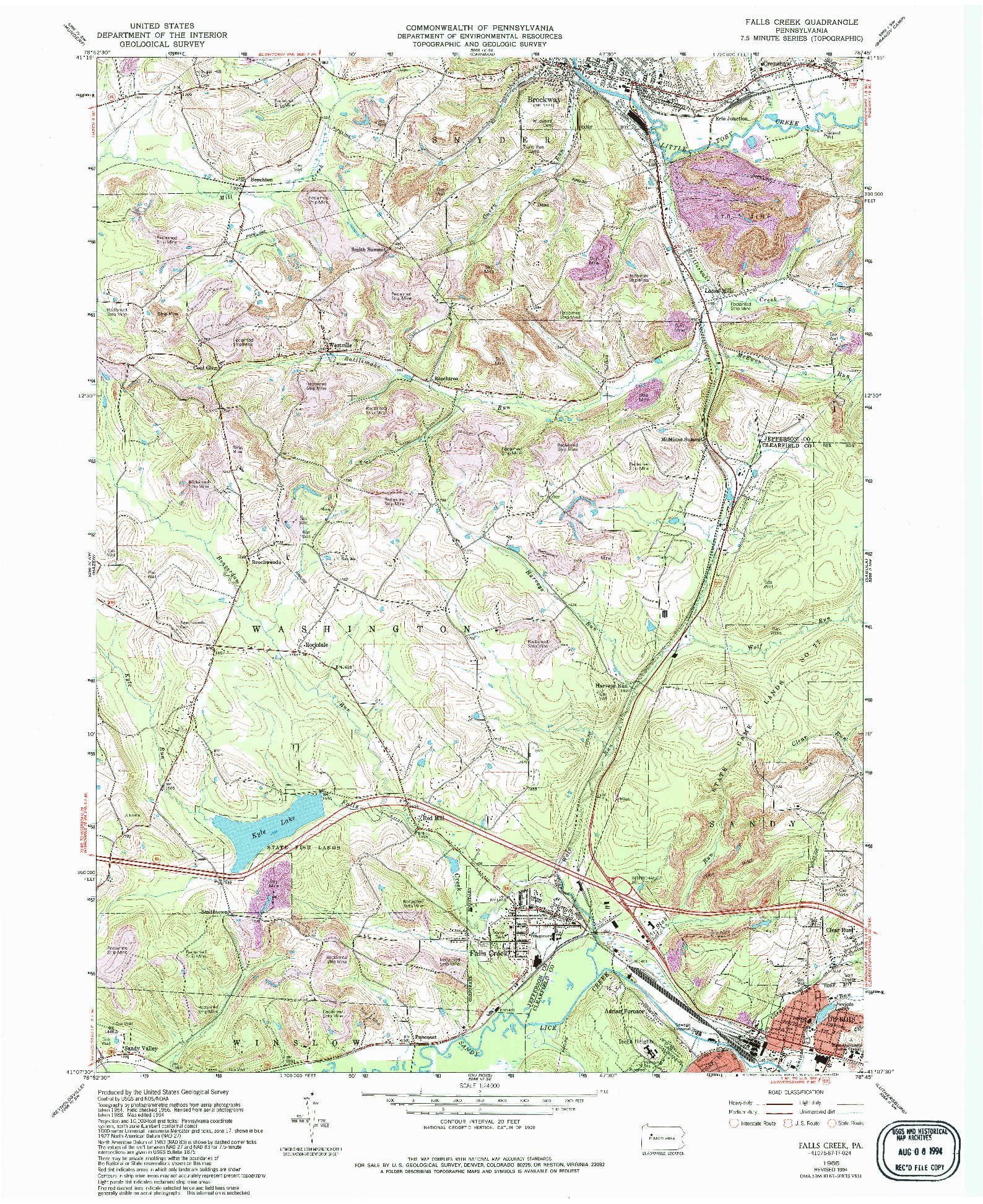 USGS 1:24000-SCALE QUADRANGLE FOR FALLS CREEK, PA 1966