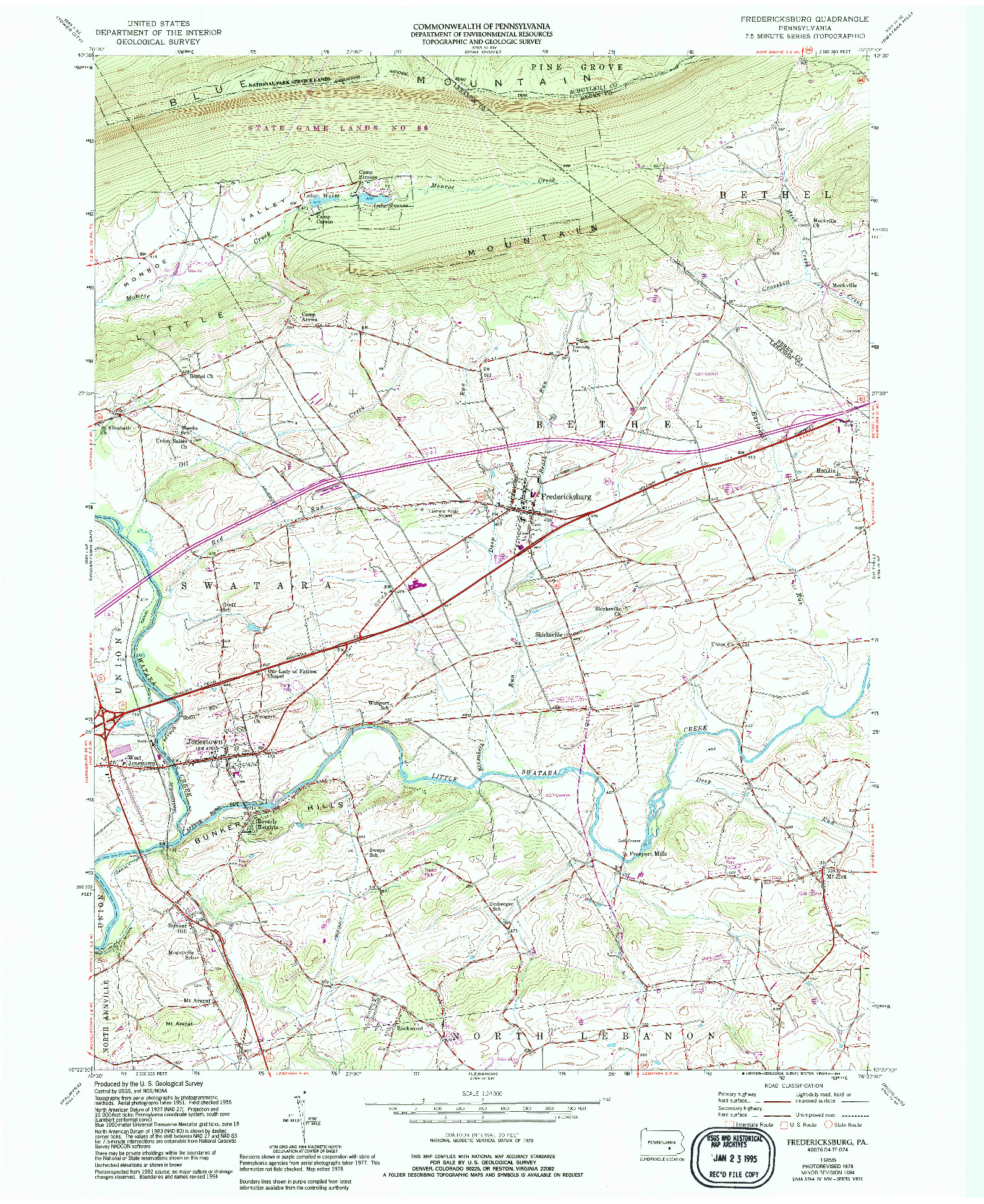 USGS 1:24000-SCALE QUADRANGLE FOR FREDERICKSBURG, PA 1955