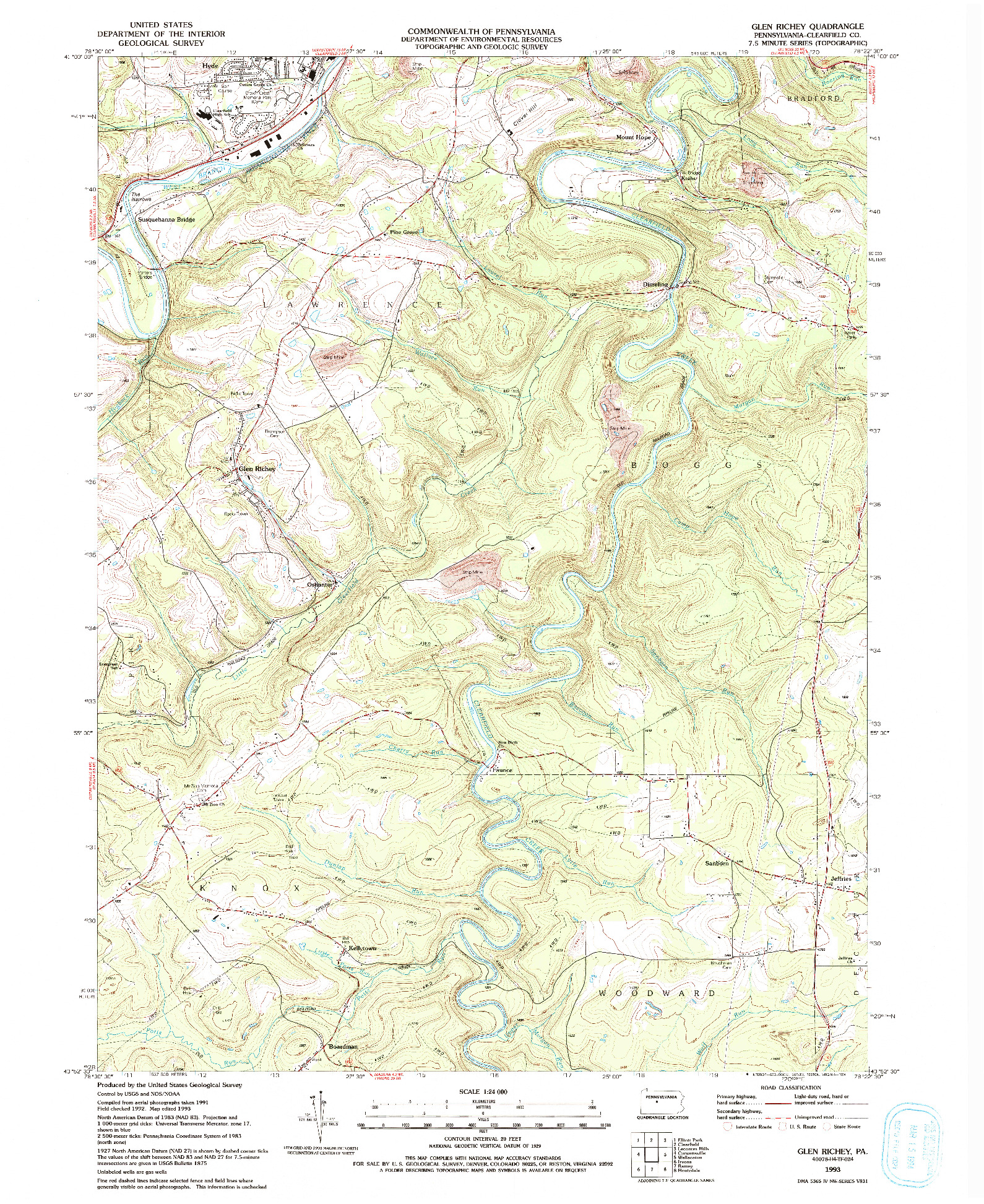 USGS 1:24000-SCALE QUADRANGLE FOR GLEN RICHEY, PA 1993