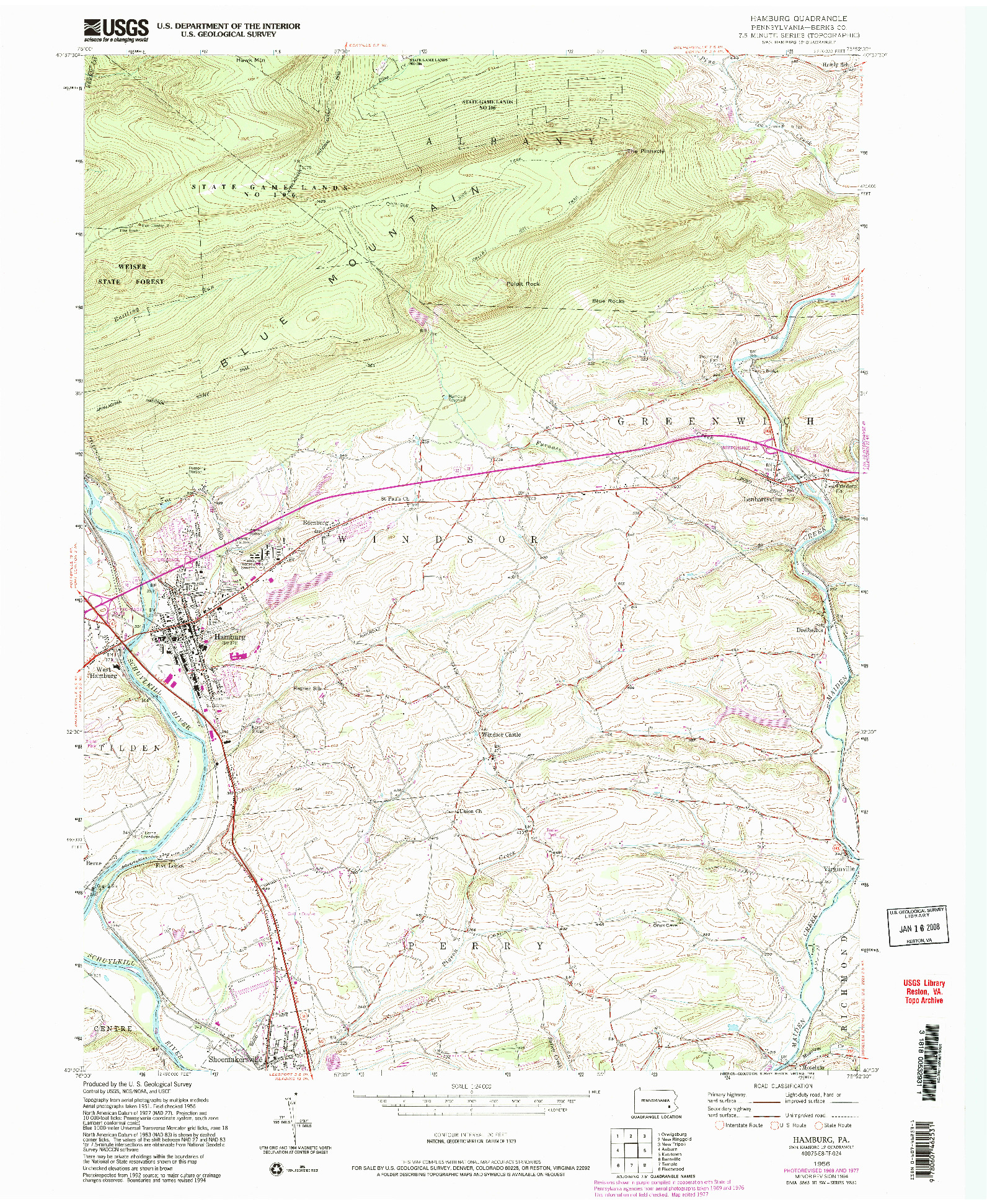 USGS 1:24000-SCALE QUADRANGLE FOR HAMBURG, PA 1956