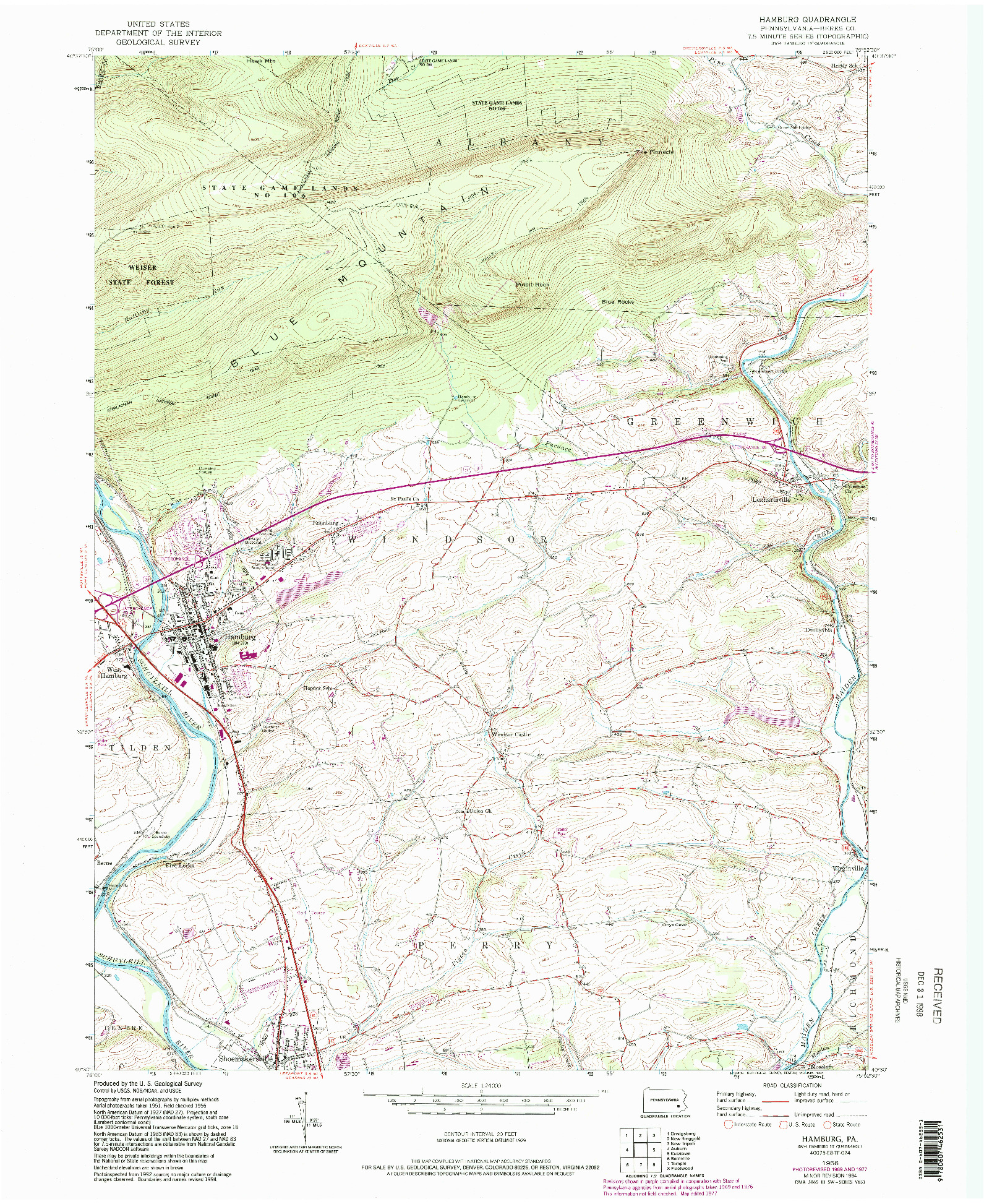 USGS 1:24000-SCALE QUADRANGLE FOR HAMBURG, PA 1956