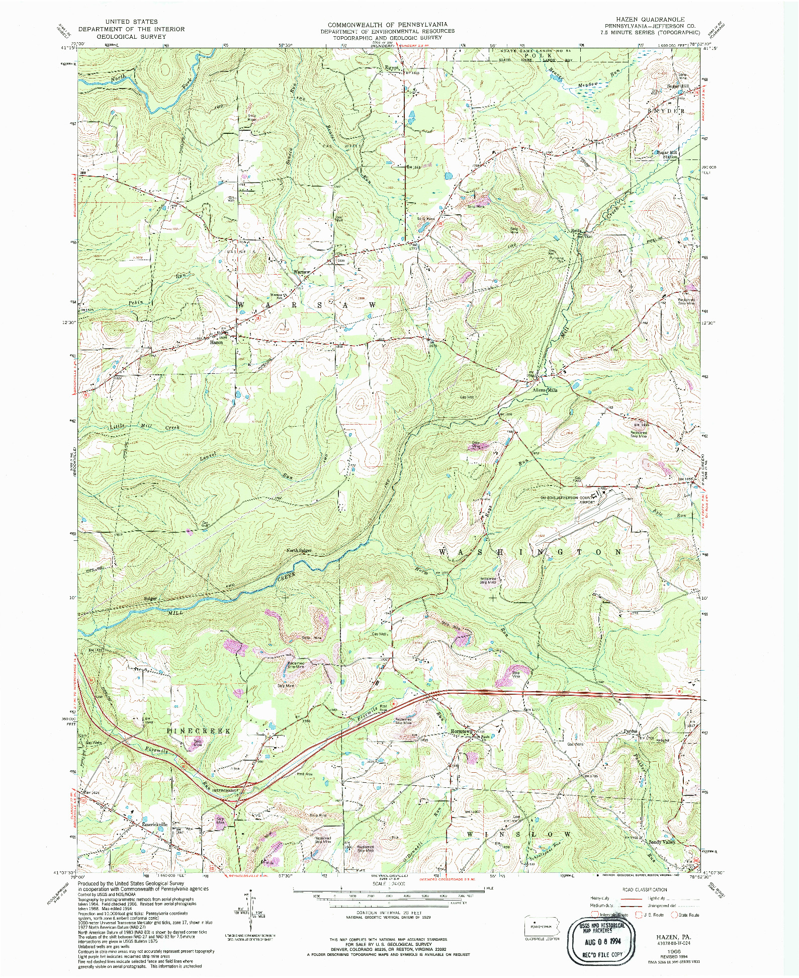 USGS 1:24000-SCALE QUADRANGLE FOR HAZEN, PA 1966