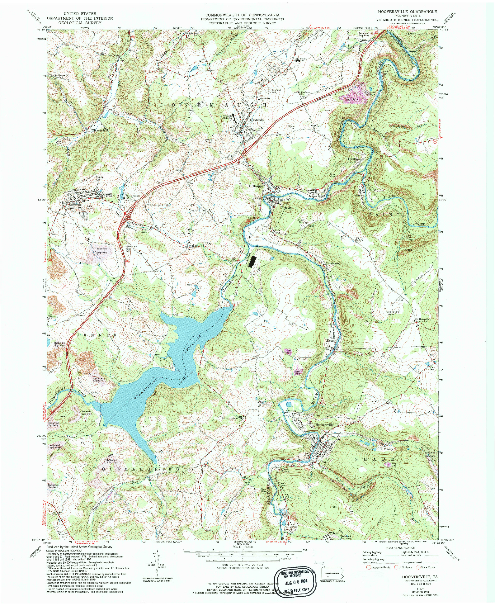 USGS 1:24000-SCALE QUADRANGLE FOR HOOVERSVILLE, PA 1971