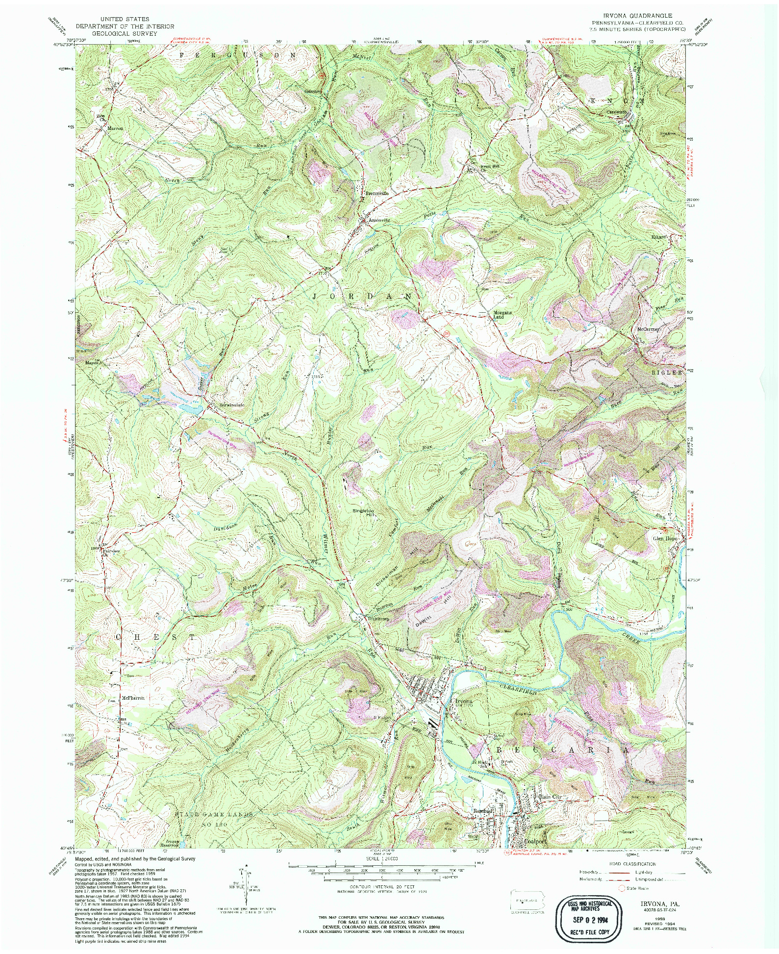 USGS 1:24000-SCALE QUADRANGLE FOR IRVONA, PA 1959
