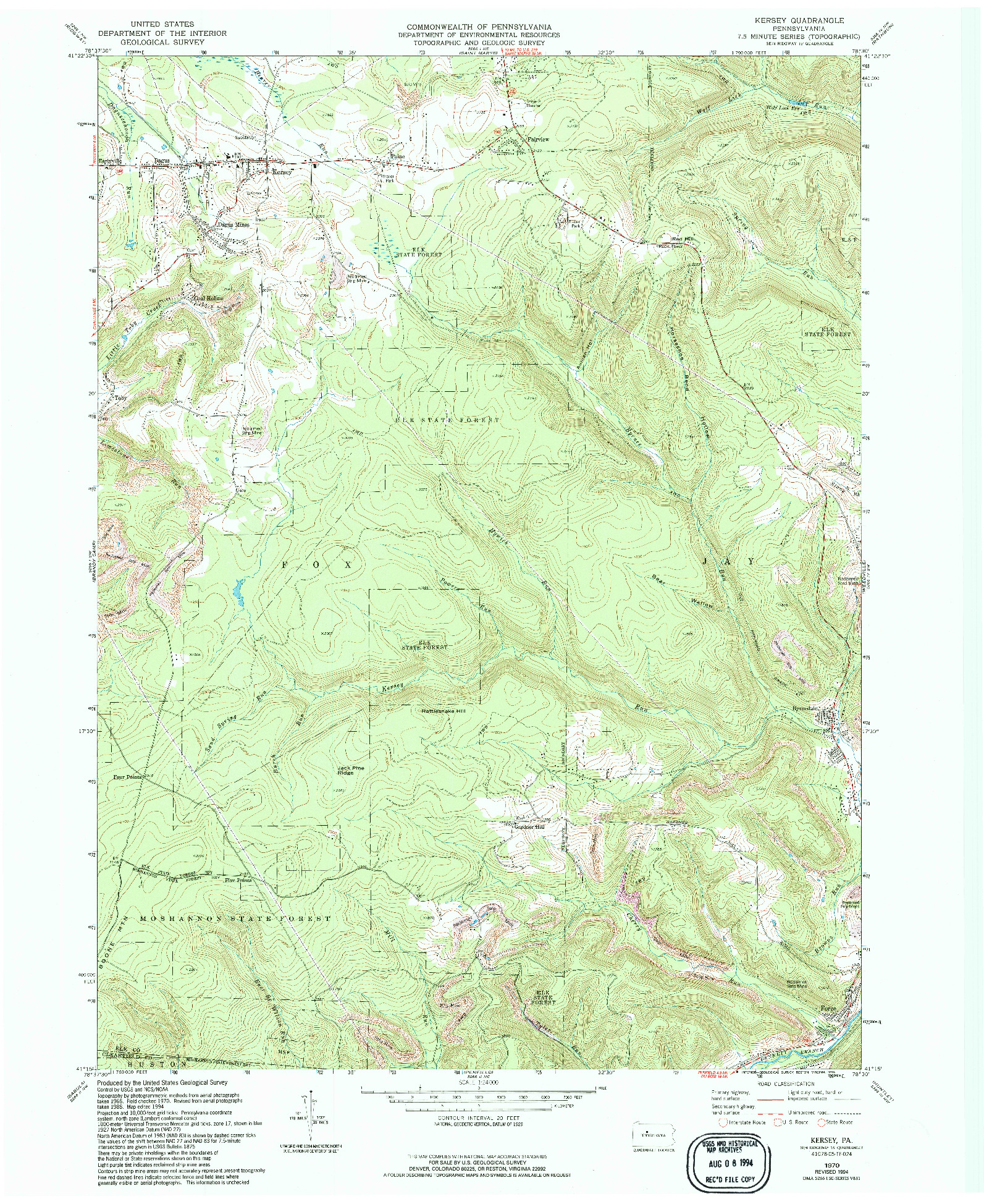 USGS 1:24000-SCALE QUADRANGLE FOR KERSEY, PA 1970