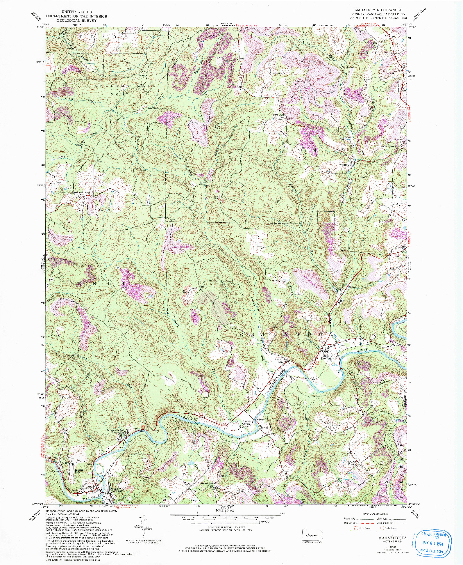 USGS 1:24000-SCALE QUADRANGLE FOR MAHAFFEY, PA 1959