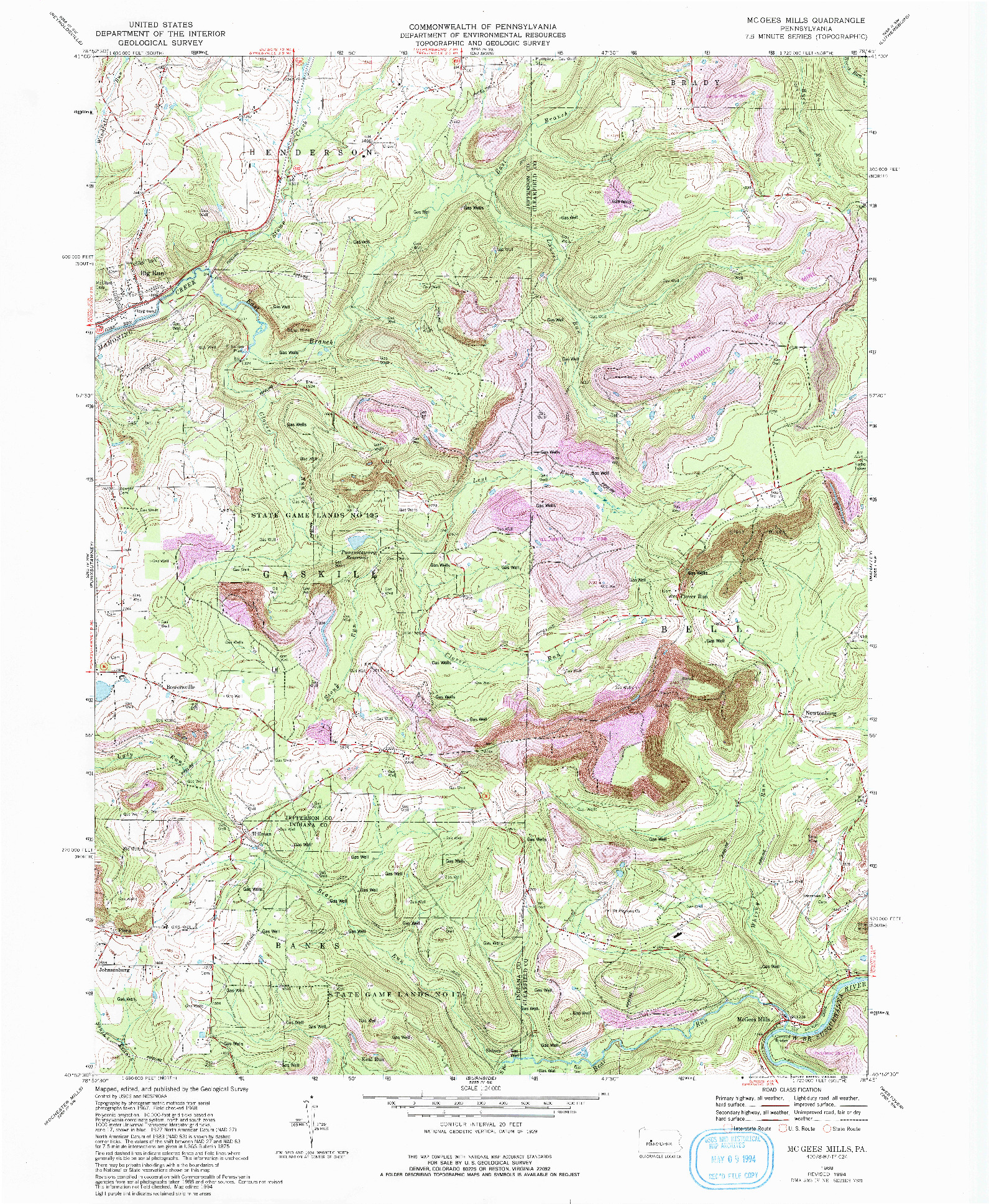 USGS 1:24000-SCALE QUADRANGLE FOR MC GEES MILLS, PA 1968