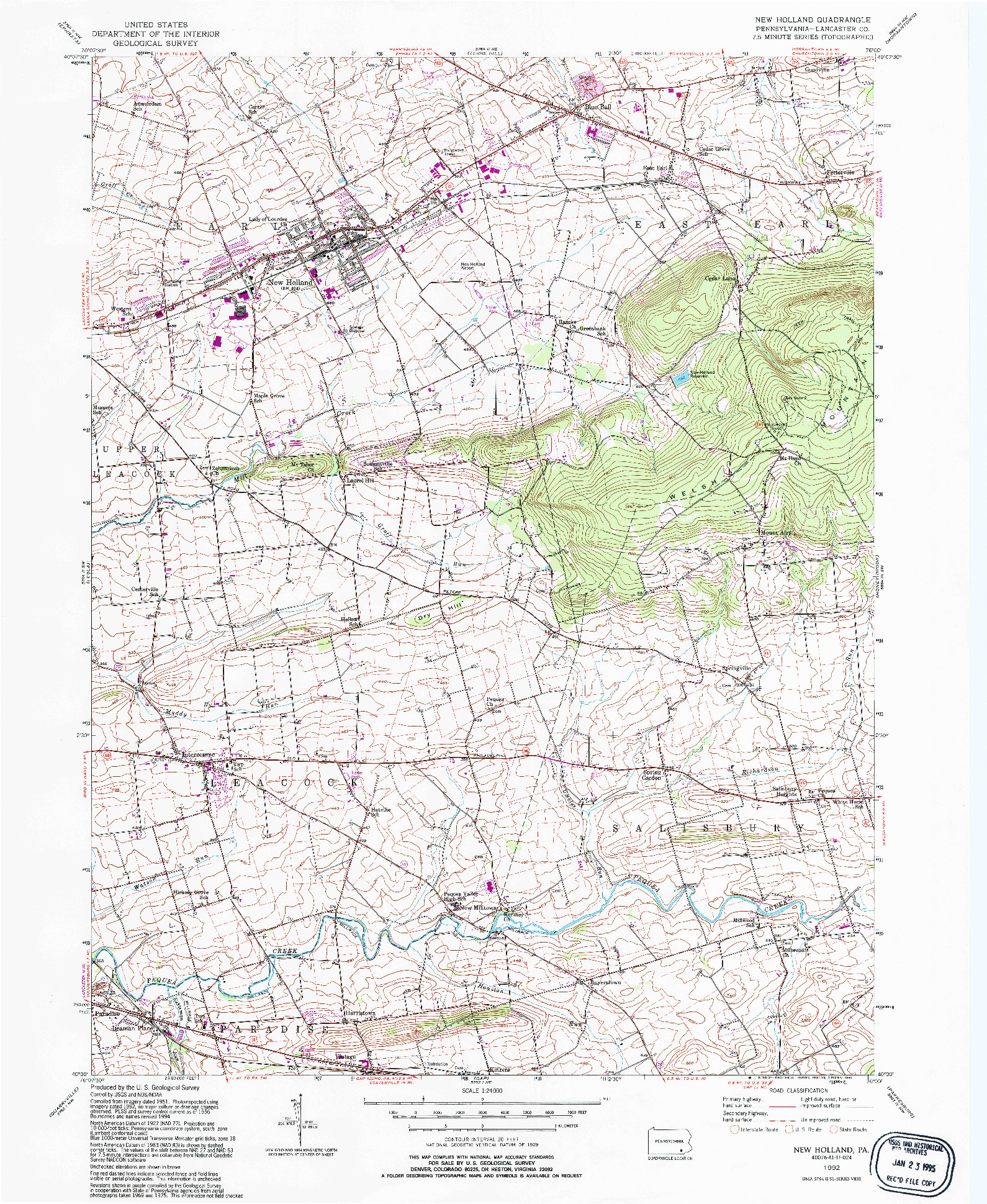 USGS 1:24000-SCALE QUADRANGLE FOR NEW HOLLAND, PA 1992