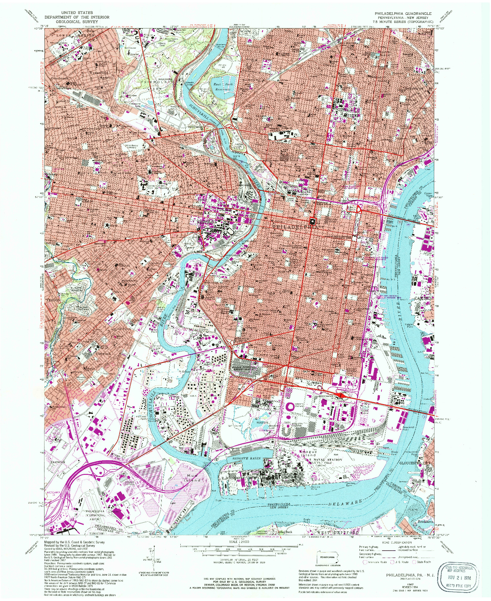 USGS 1:24000-SCALE QUADRANGLE FOR PHILADELPHIA, PA 1967