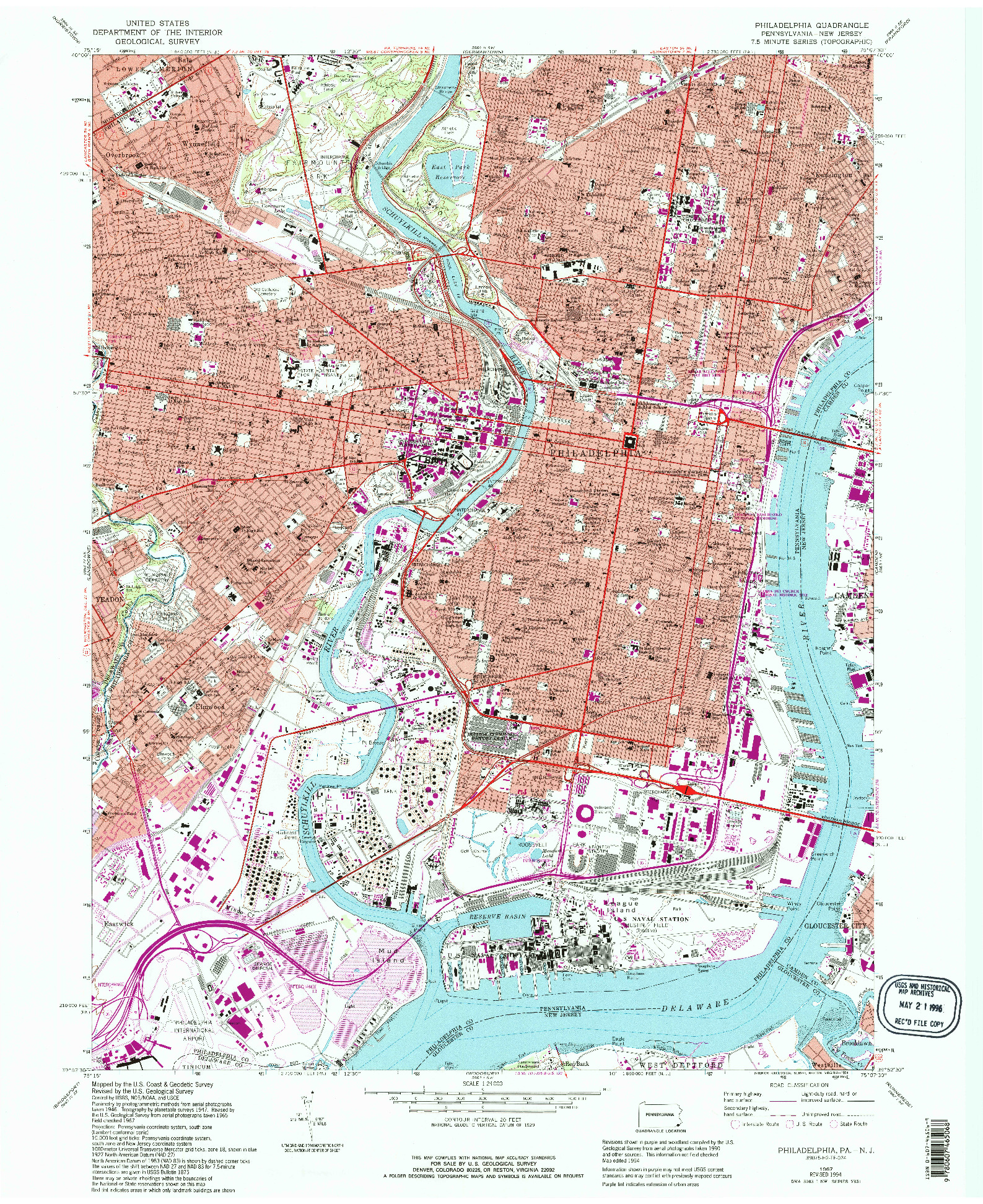 USGS 1:24000-SCALE QUADRANGLE FOR PHILADELPHIA, PA 1967