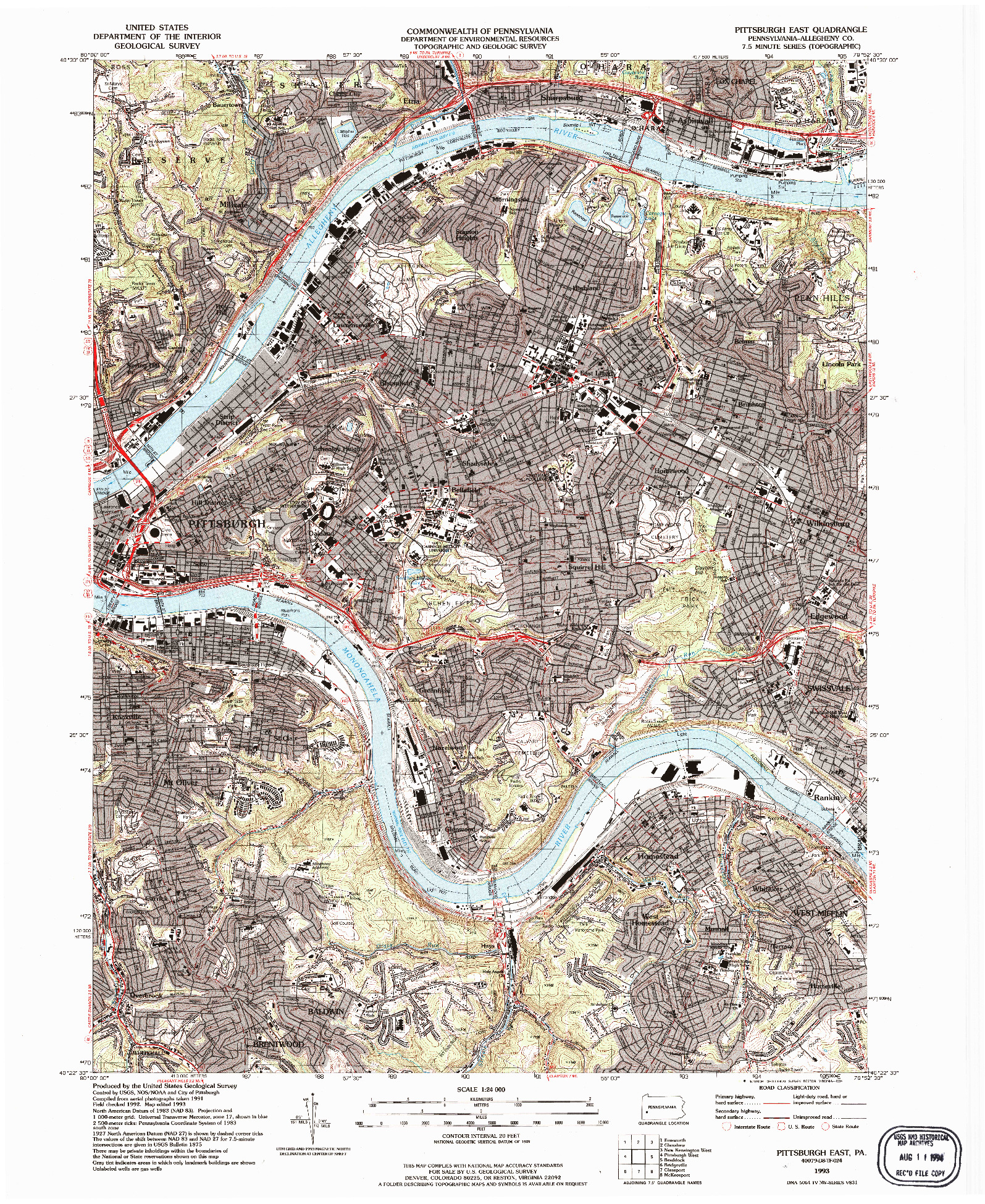 USGS 1:24000-SCALE QUADRANGLE FOR PITTSBURGH EAST, PA 1993