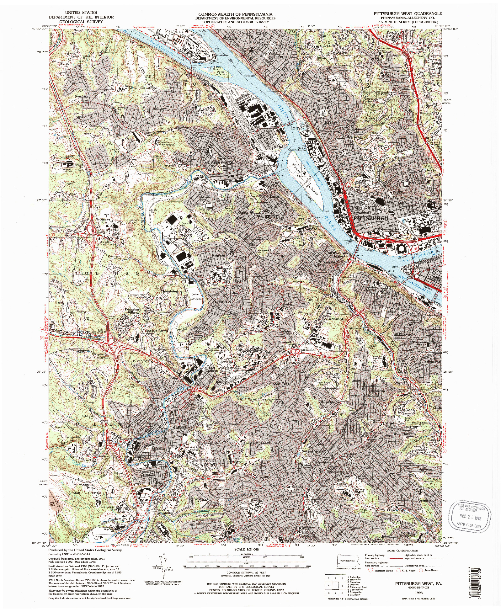 USGS 1:24000-SCALE QUADRANGLE FOR PITTSBURGH WEST, PA 1993