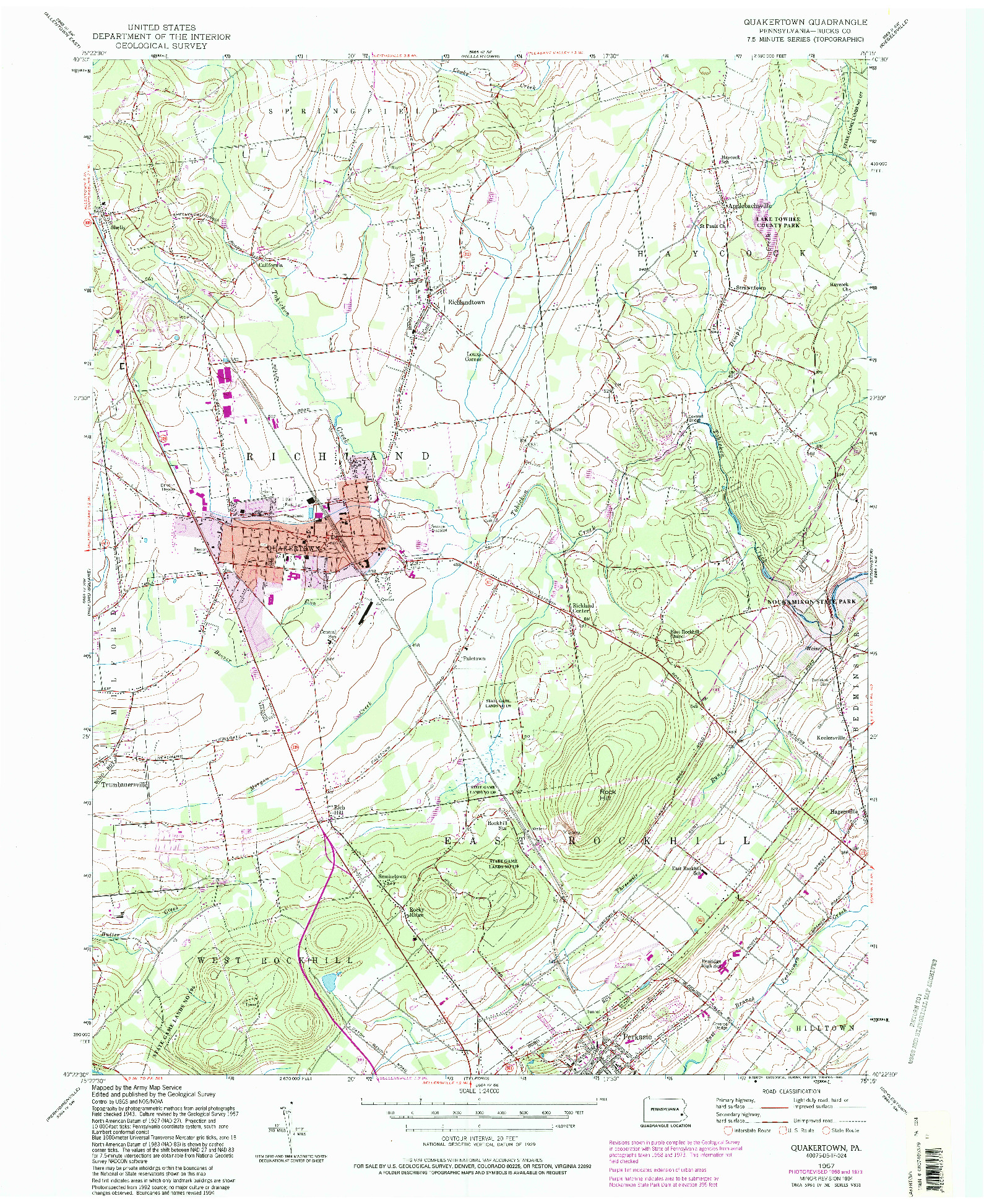 USGS 1:24000-SCALE QUADRANGLE FOR QUAKERTOWN, PA 1957