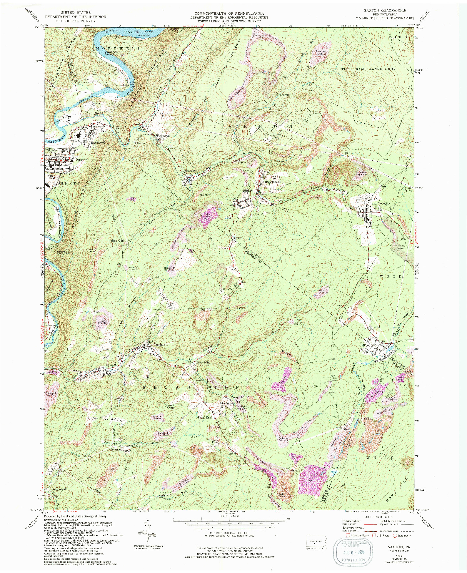 USGS 1:24000-SCALE QUADRANGLE FOR SAXTON, PA 1968