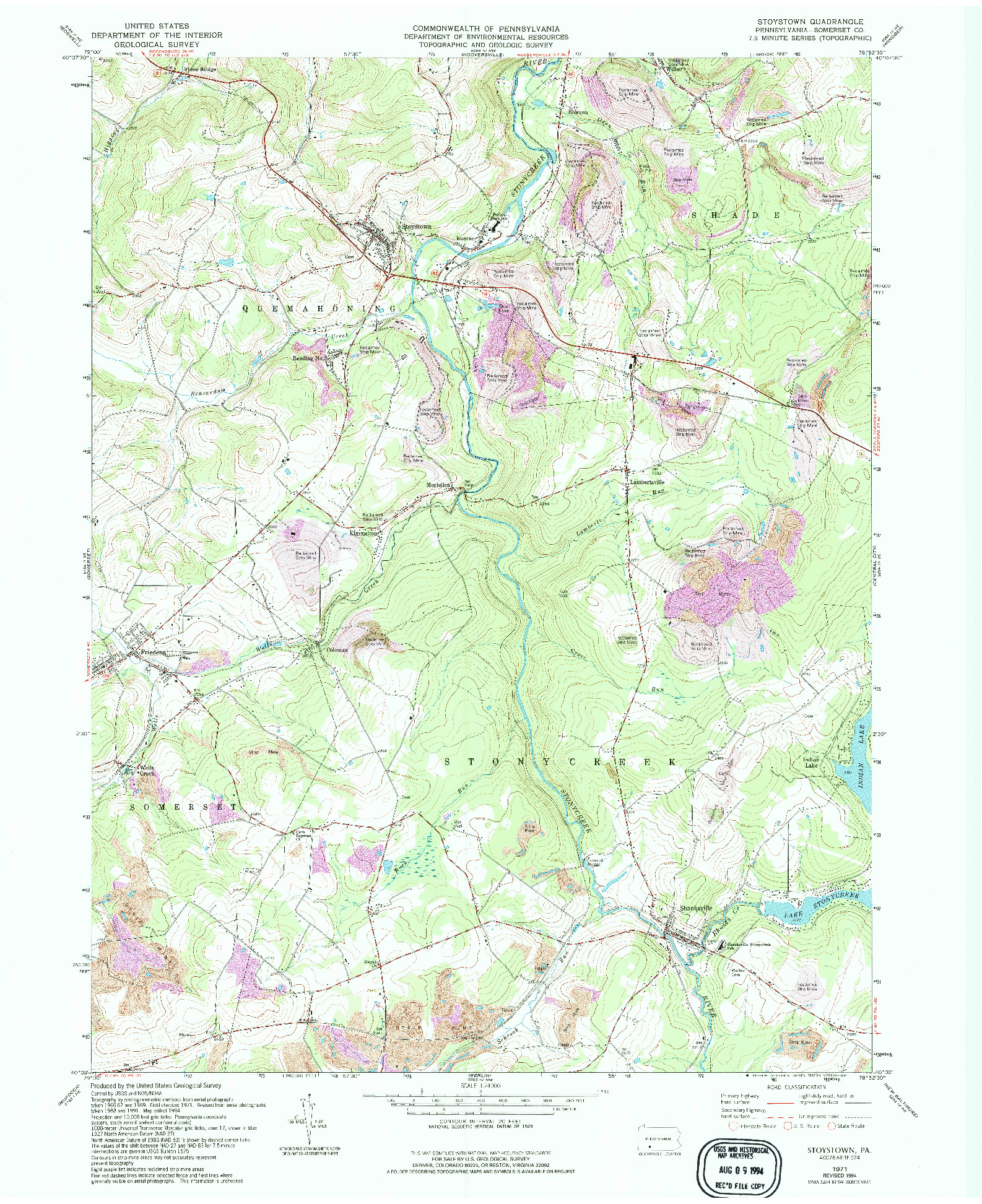 USGS 1:24000-SCALE QUADRANGLE FOR STOYSTOWN, PA 1971