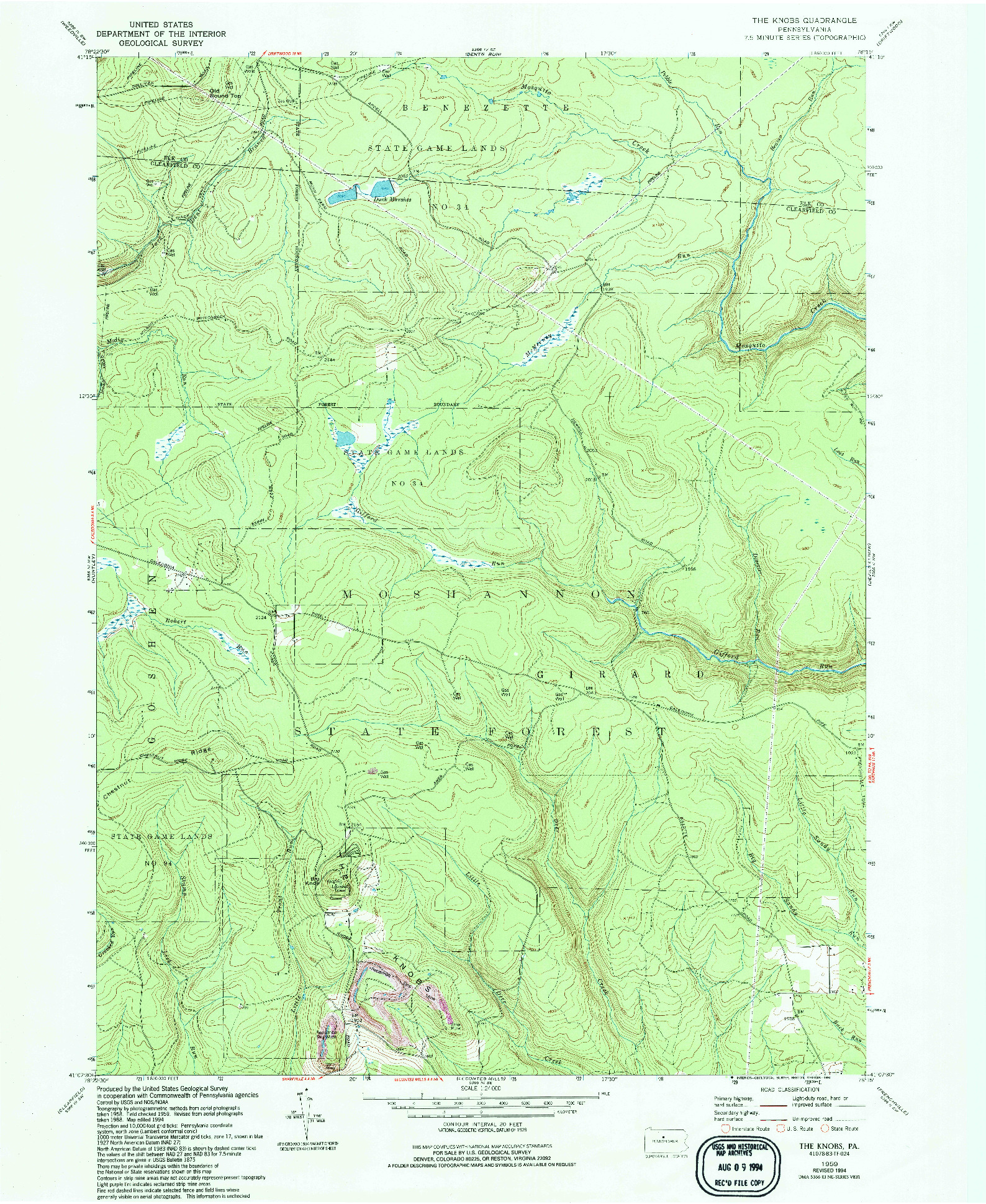 USGS 1:24000-SCALE QUADRANGLE FOR THE KNOBS, PA 1959
