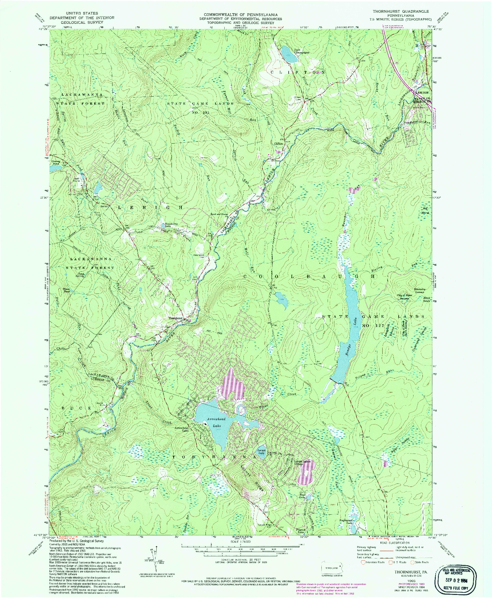 USGS 1:24000-SCALE QUADRANGLE FOR THORNHURST, PA 1965