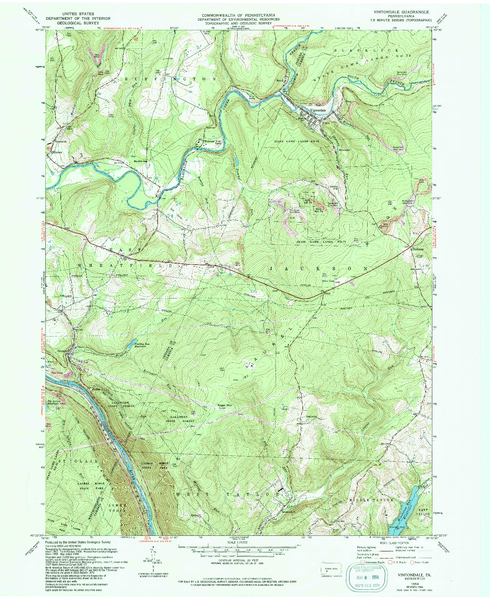 USGS 1:24000-SCALE QUADRANGLE FOR VINTONDALE, PA 1964