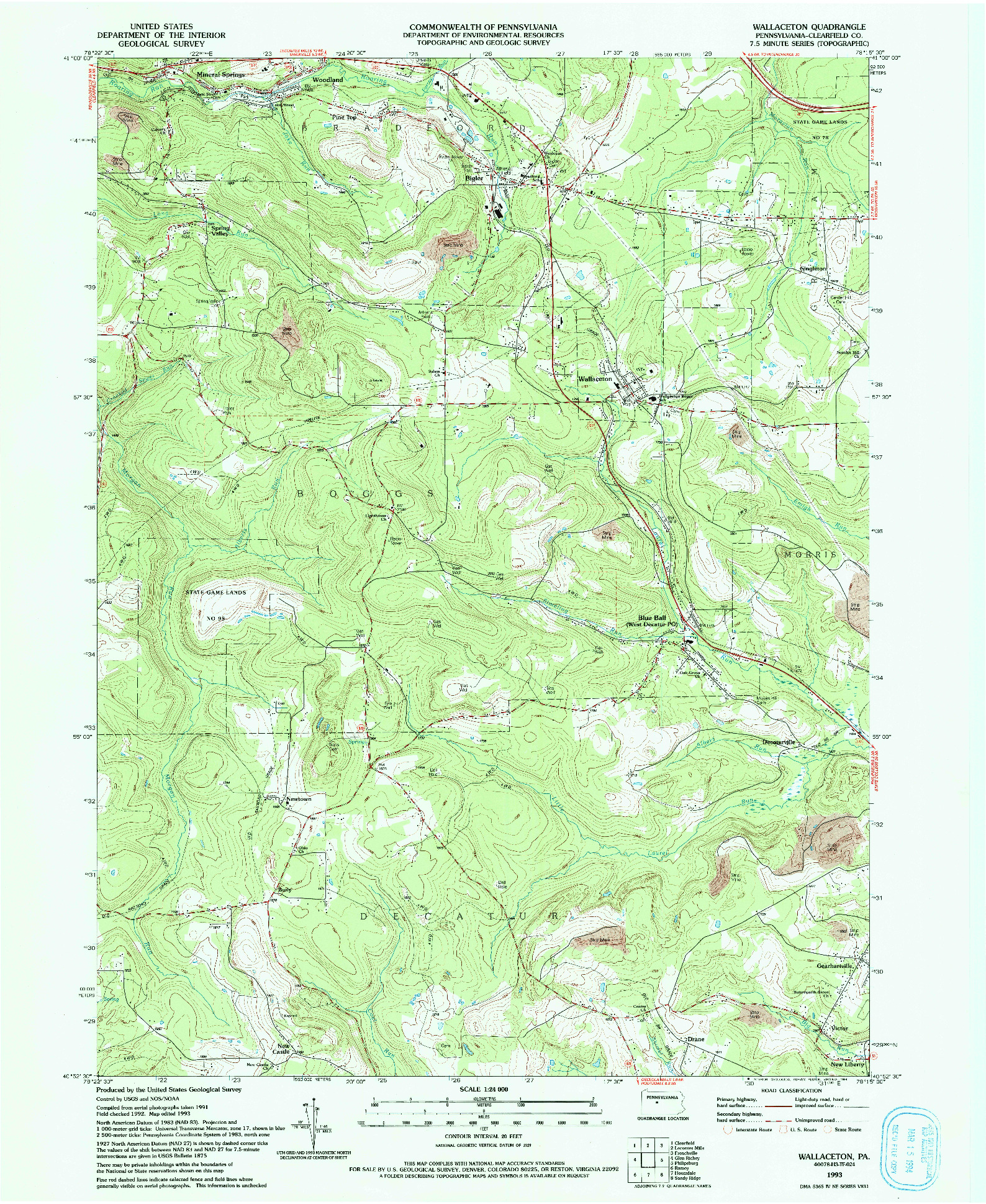 USGS 1:24000-SCALE QUADRANGLE FOR WALLACETON, PA 1993